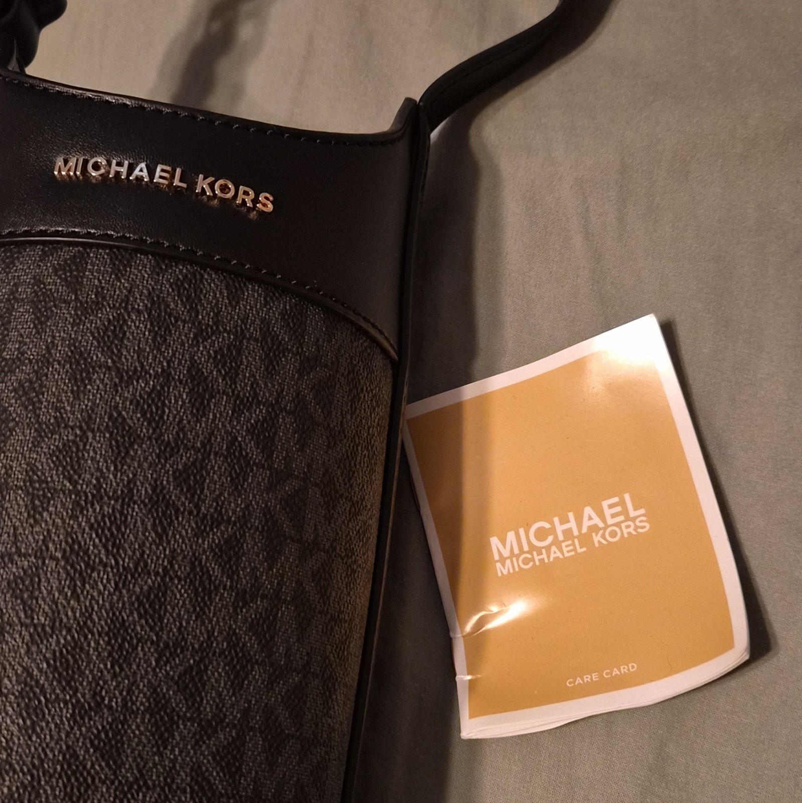 Michael Kors Logo Monogram Cylinder Shoulder Bag Black/Gray w/ Card