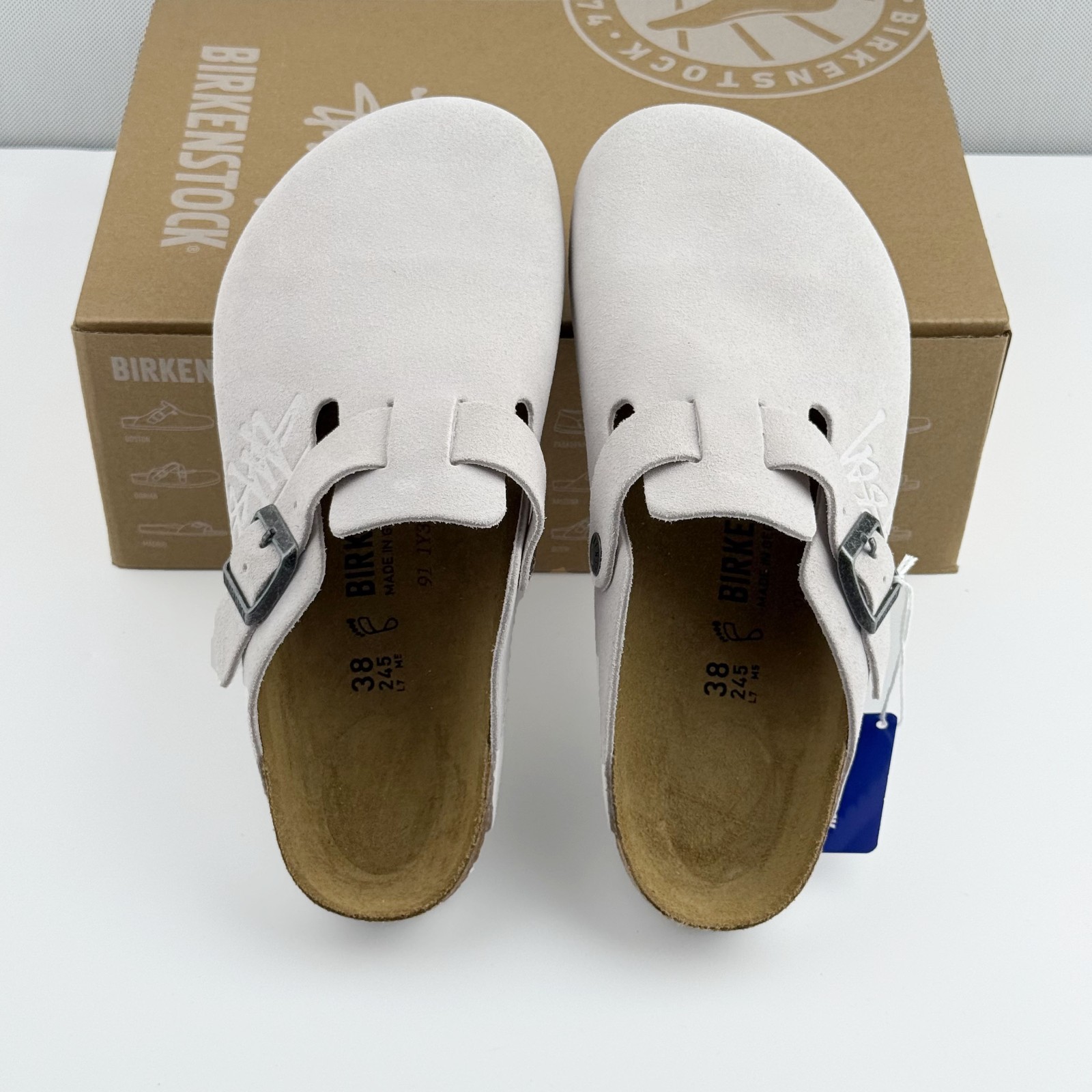 Birkenstock Boston X Stussy Suede Comfort Clog White Women’s and Men’s Shoes