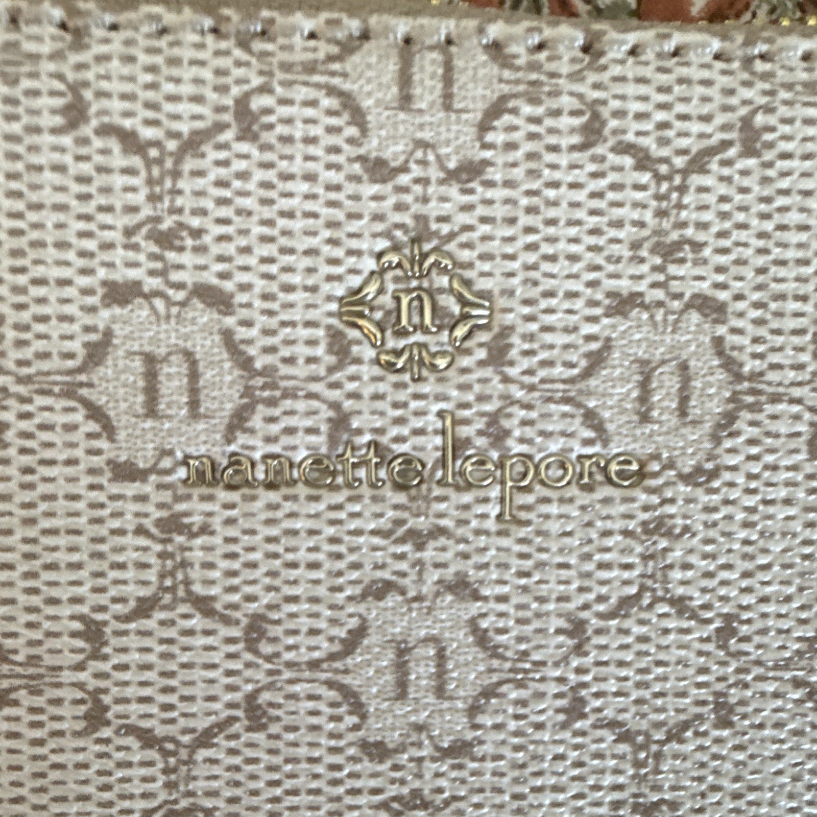 Nanette Lepore Beige Logo Small Crossbody Bag Zip Tassel Gold Hardware Strap