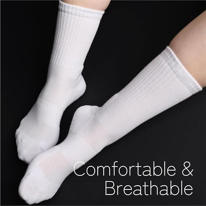 YANES Everyday Cushioned Crew Socks 6-8 / 8-12Socks -6 Pairs,White, Large-Medium