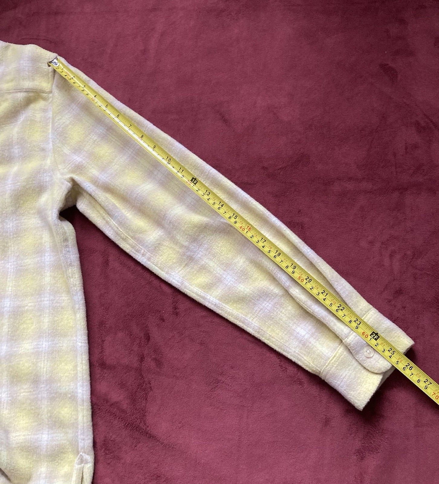 AllSaints Mens Flannel Shirt Shacket Plaid Winter Yellow Beige Pockets Size M