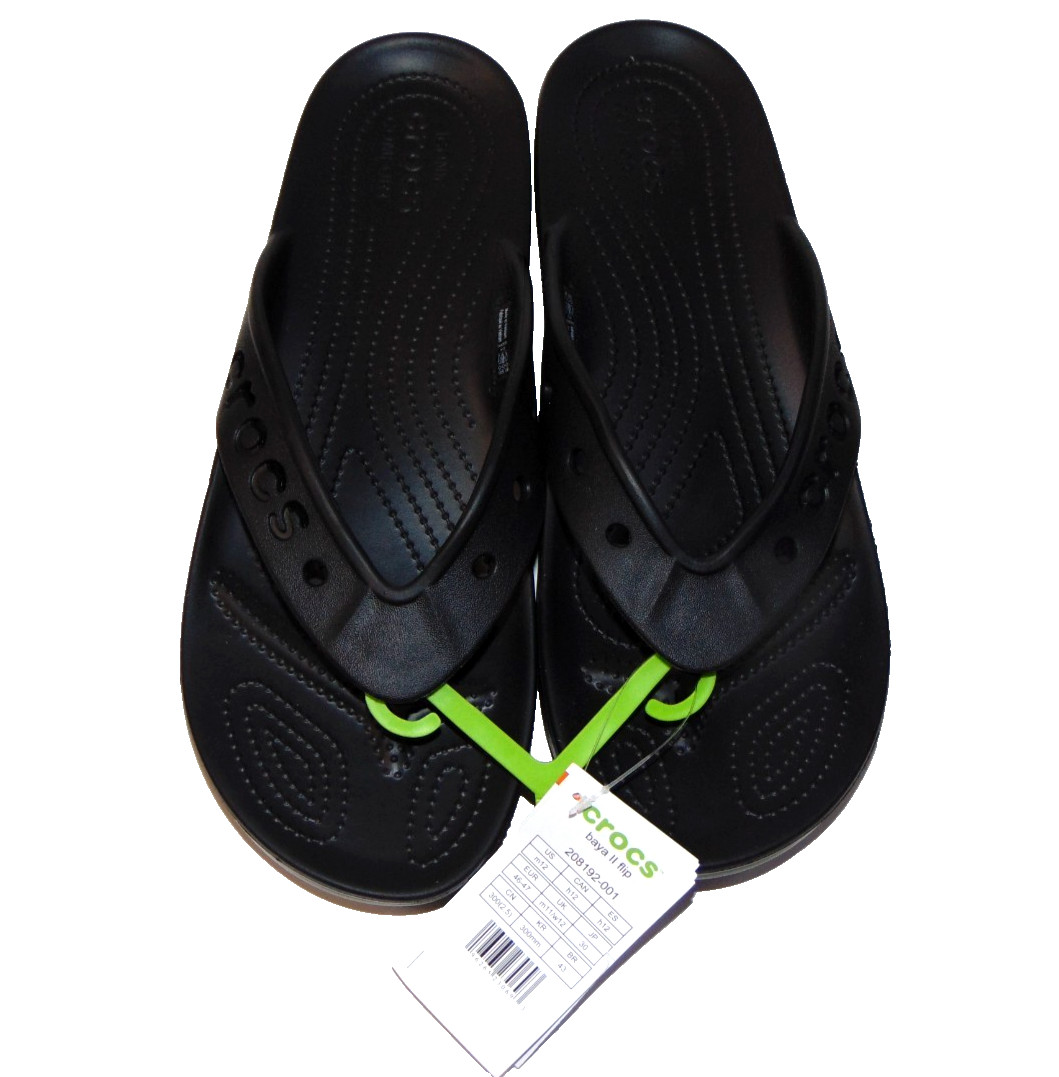 Crocs Baya II Flip Flops Black Men’s 12 Standard Thong Sandals Croslite NWT