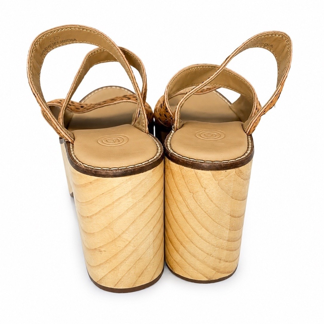 Leopard Print Wooden Platform Clogs Mules Size 7 Boho Y2K Slip On Sandals