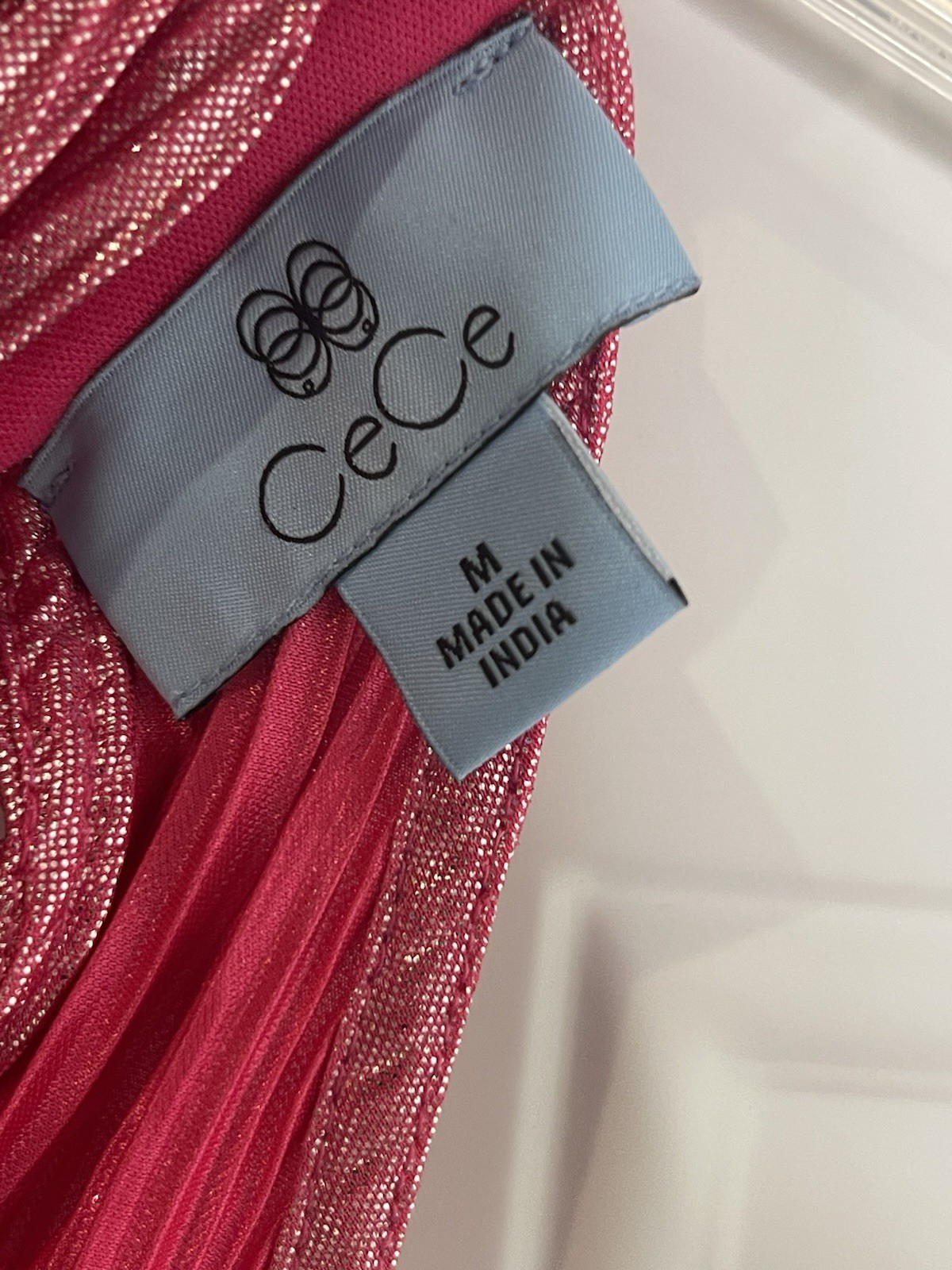 CECE Pink Metallic Pleated Halter Medium Shimmer Party Date Top Tie Keyhole