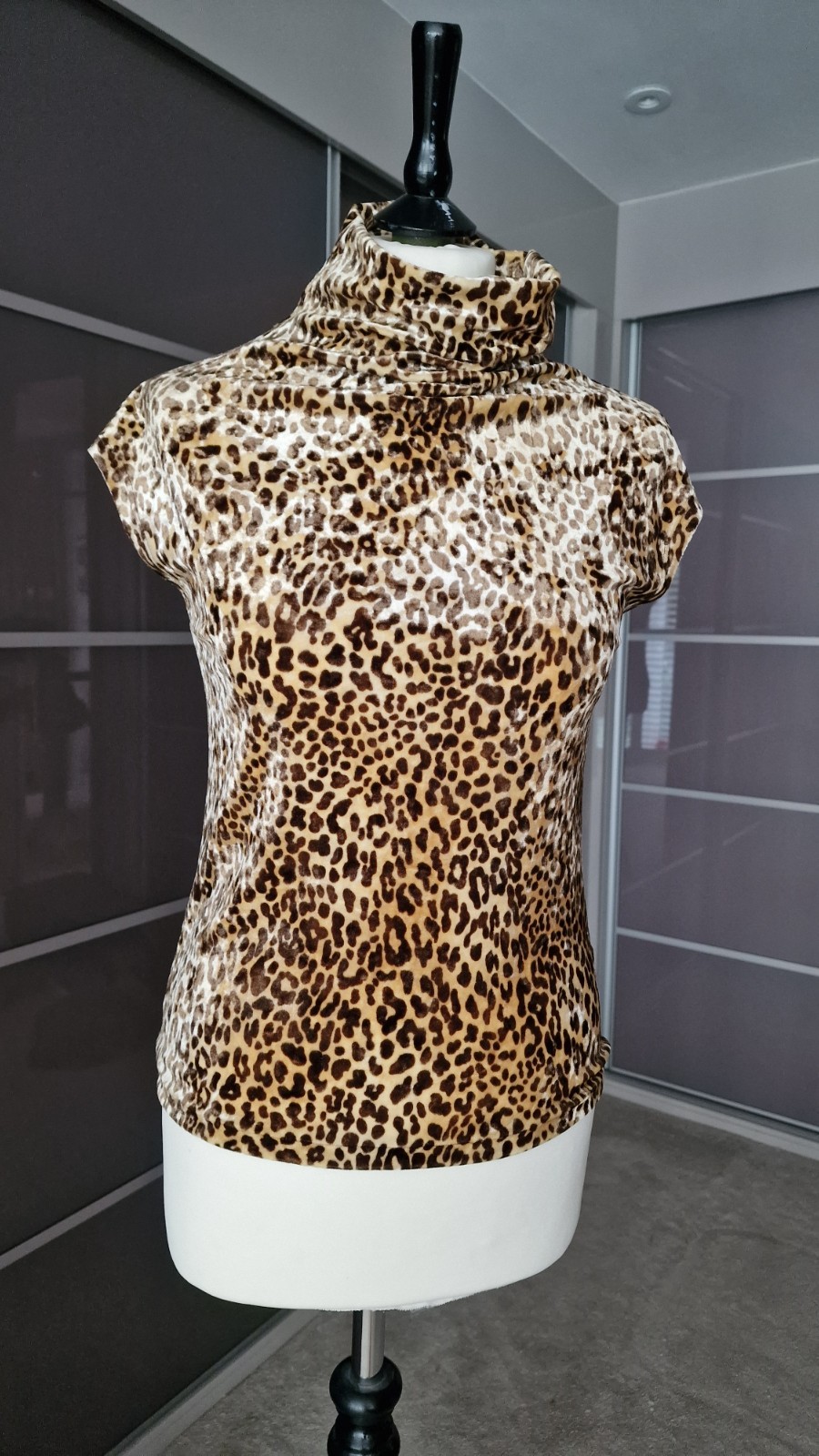Leopard print velvet high neck ladies top by Joseph, pre-loved, size M