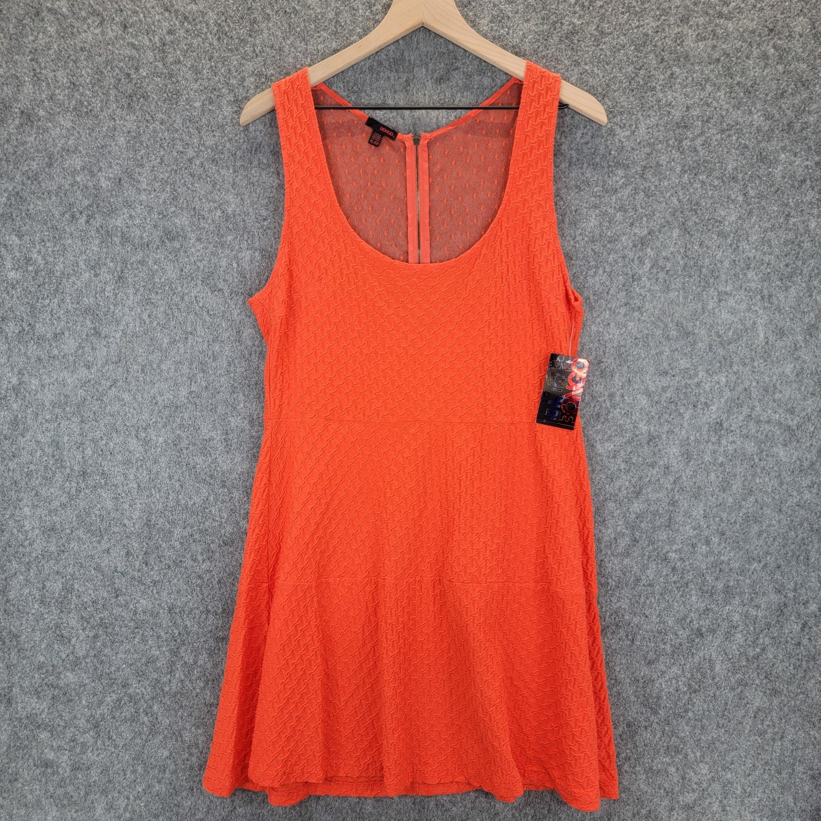 Bongo Dress Juniors XL Orange Party Fit Flare Textured Mesh Back Zip NWT Skater