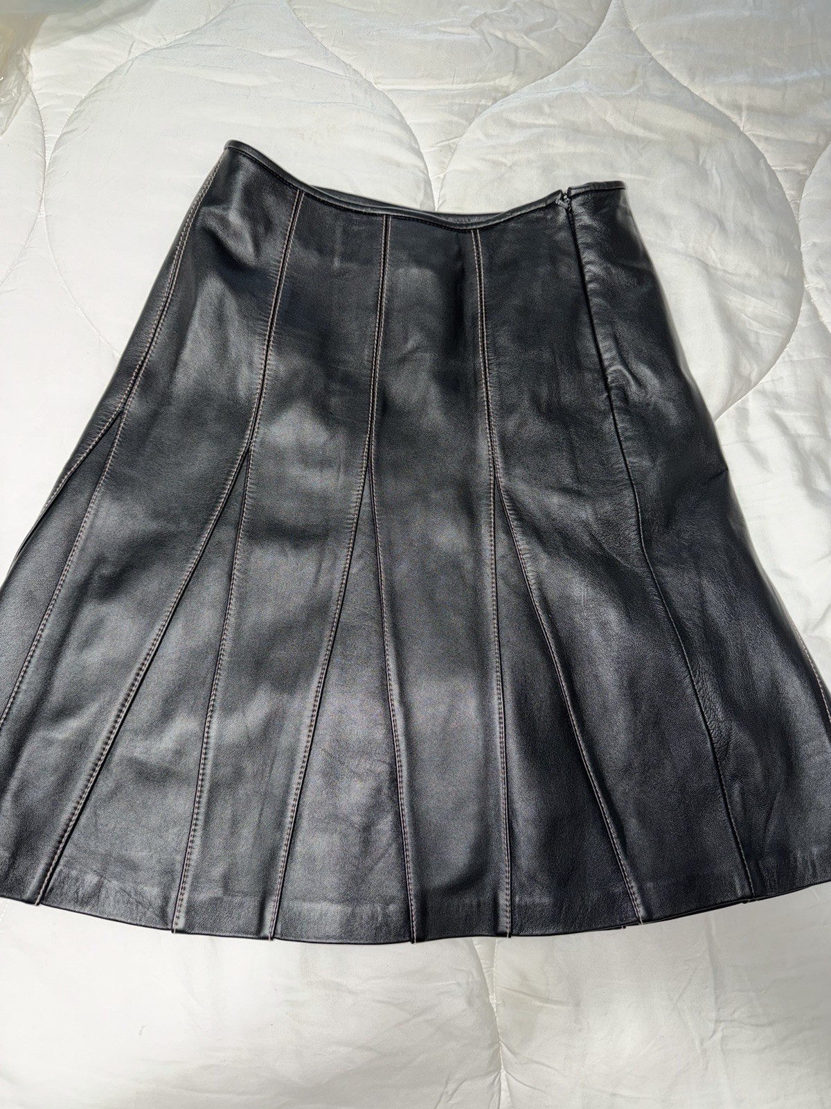 In Nappa Leather A Line Black Skirt Pink Stitching Lines Buttery Leather Nice