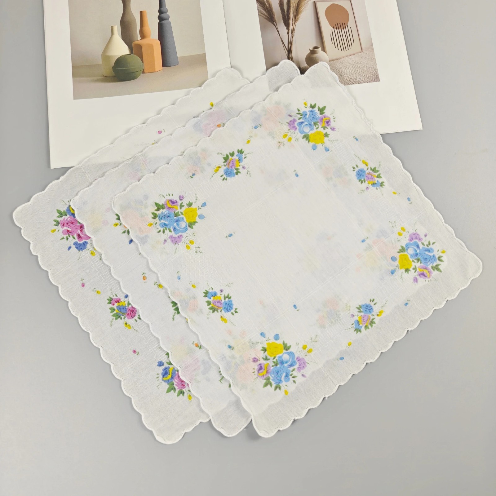 Mixed 12 pcs Square Hanky Cotton Vintage style floral Handkerchiefs Women 11.8“
