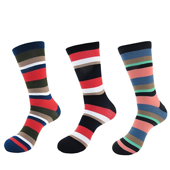 Men’s Rayon from Bamboo Casual Dress Striped Socks – 3 Pair – Assortment 3F