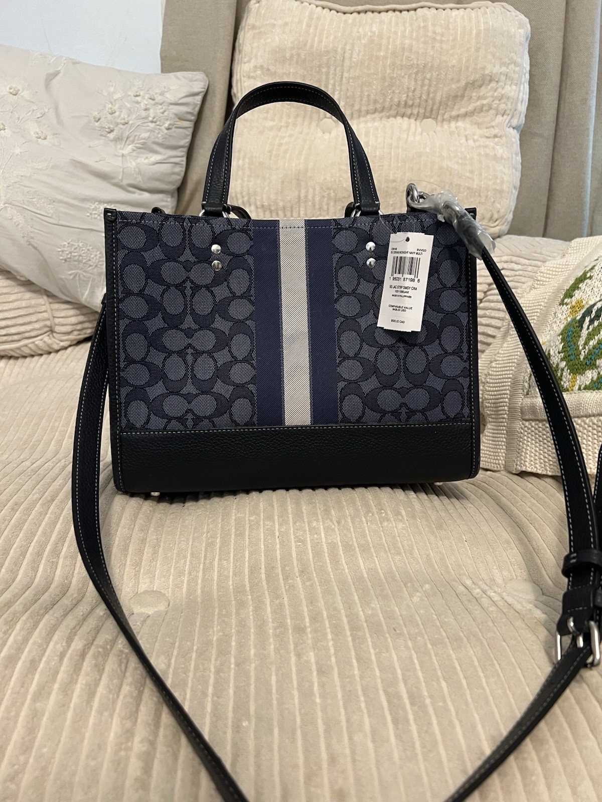 Coach Signature C Gallery Tote Navy Multi Snap Closure w/ Detachable Strap