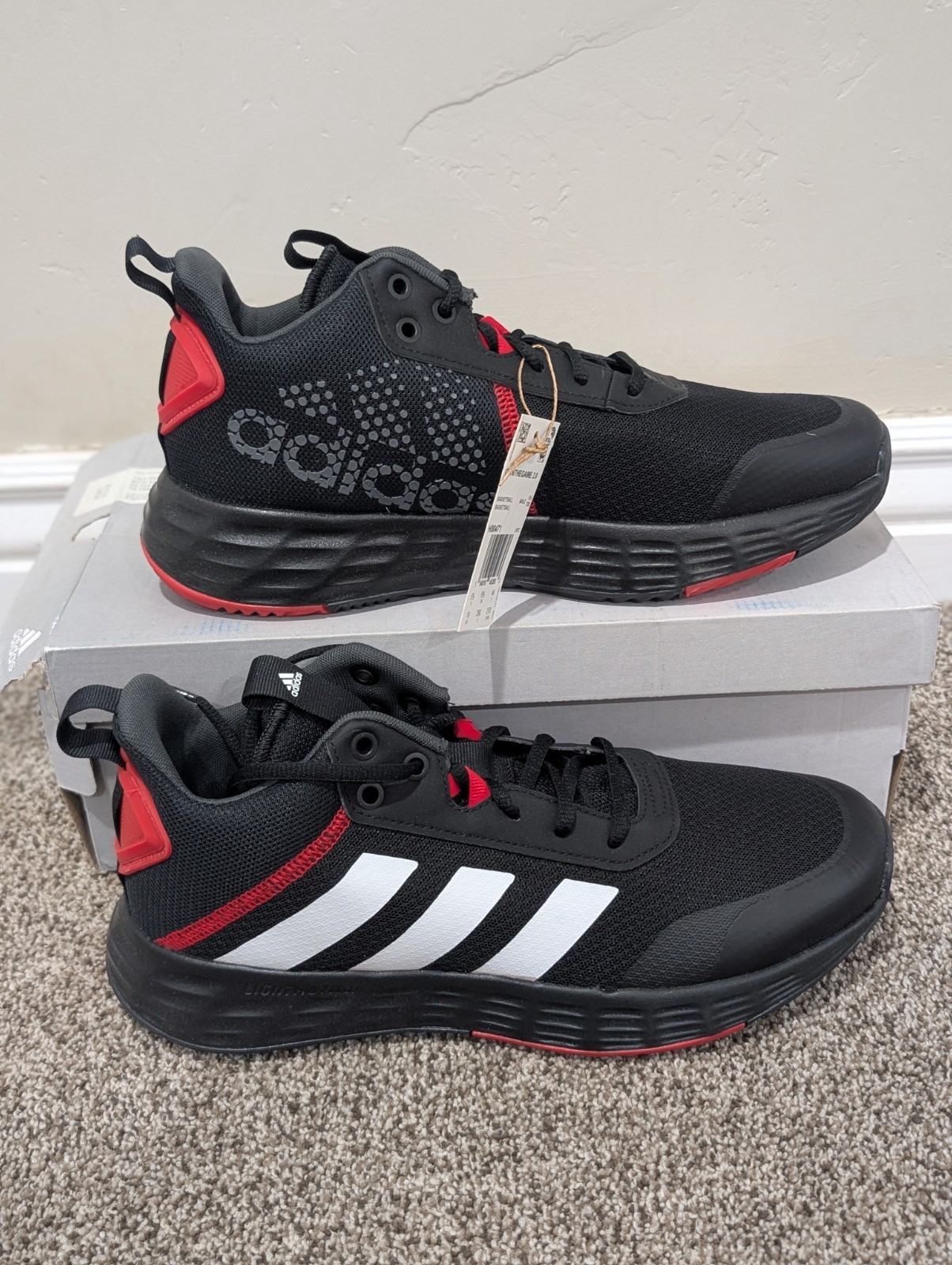 Size 10 Men’s Adidas Ownthegame 2.0 Black/Red Lace Up Basketball Shoes H00471