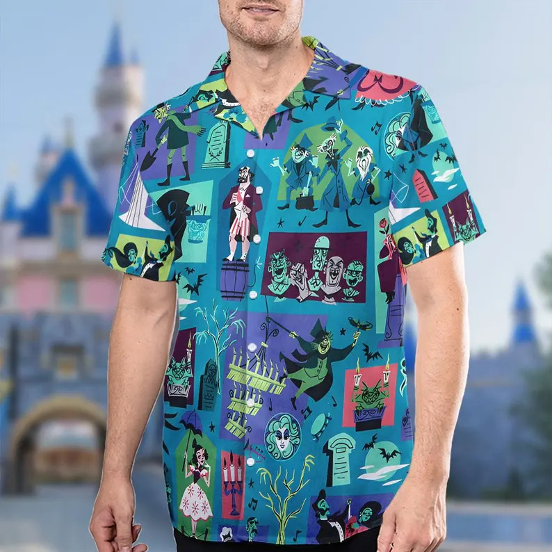 Disney Haunted Mansion Hitchhiking Ghosts Aloha Summer Vacation Hawaiian Shirt