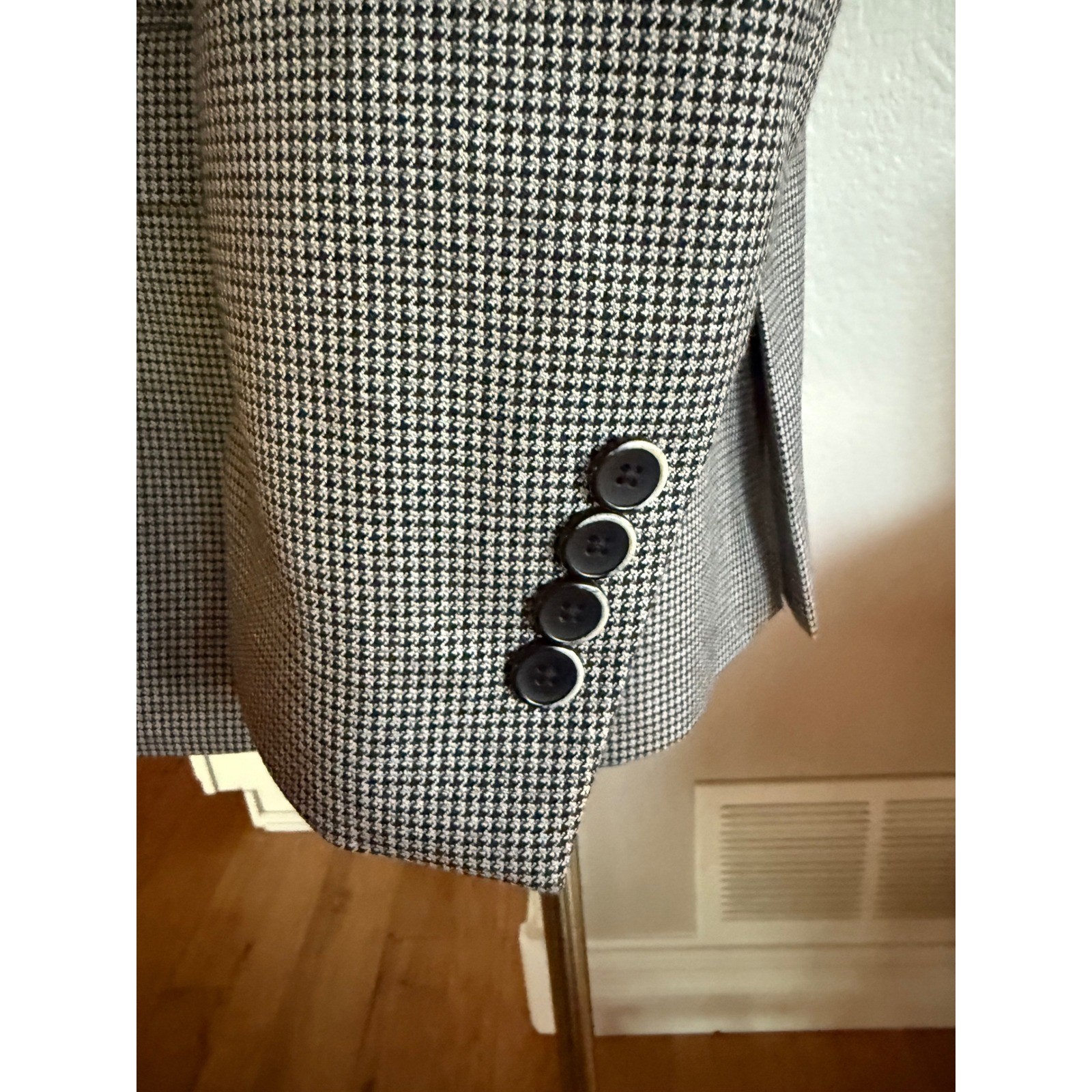 TALLIA Est 1893 Mens Houndstooth Blazer Jacket Black Gray Paisley Lined Mens XL