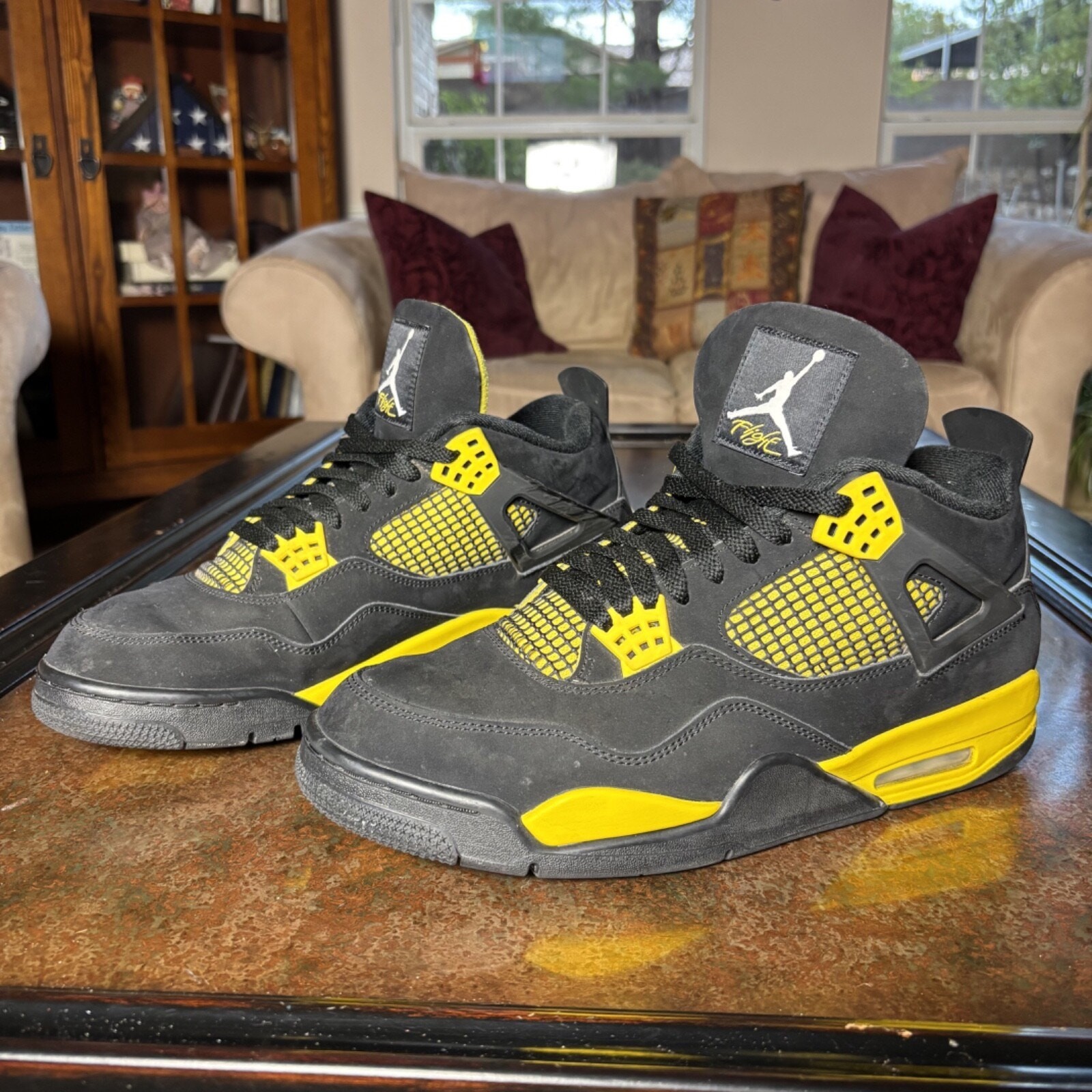 Air Jordan 4 Retro Thunder Sneakers Mens 12 Black Yellow Casual Shoes DH6927-017