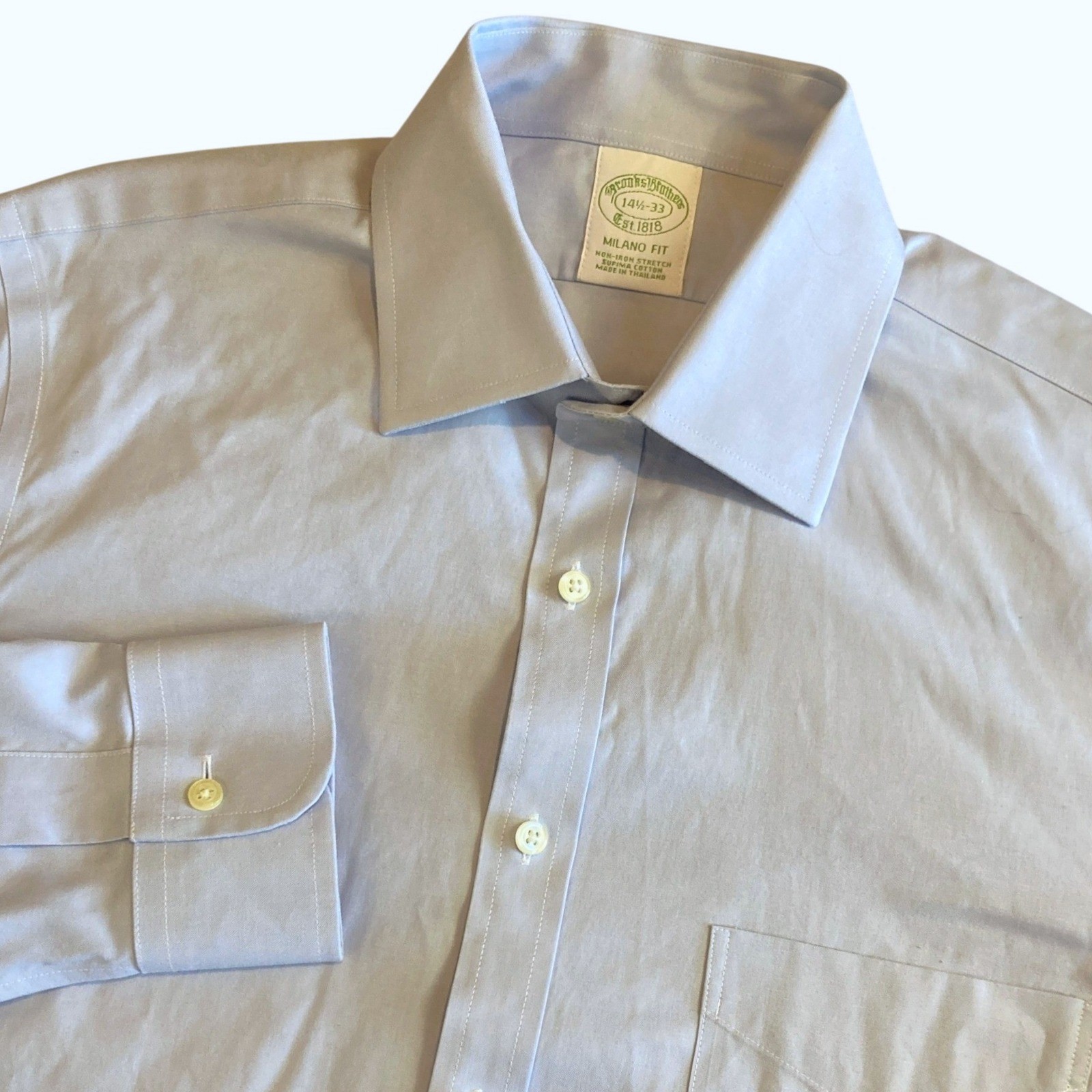 Brooks Brothers Men 14.5 33 Milano Fit Dress Shirt Light Blue Supima Non-Iron