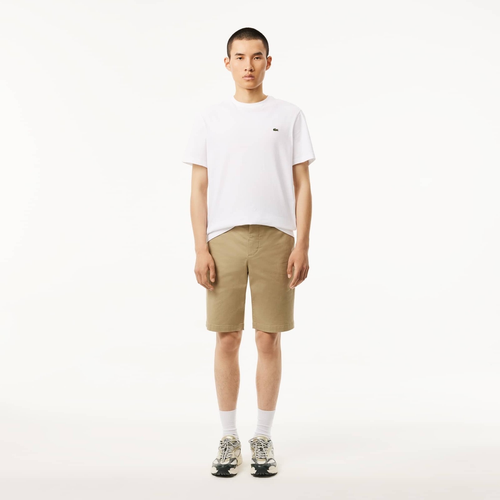 Lacoste Cotton-Blend Slim Fit Chino 10.2″ Stretch Bermuda Shorts Men’s 38 Beige