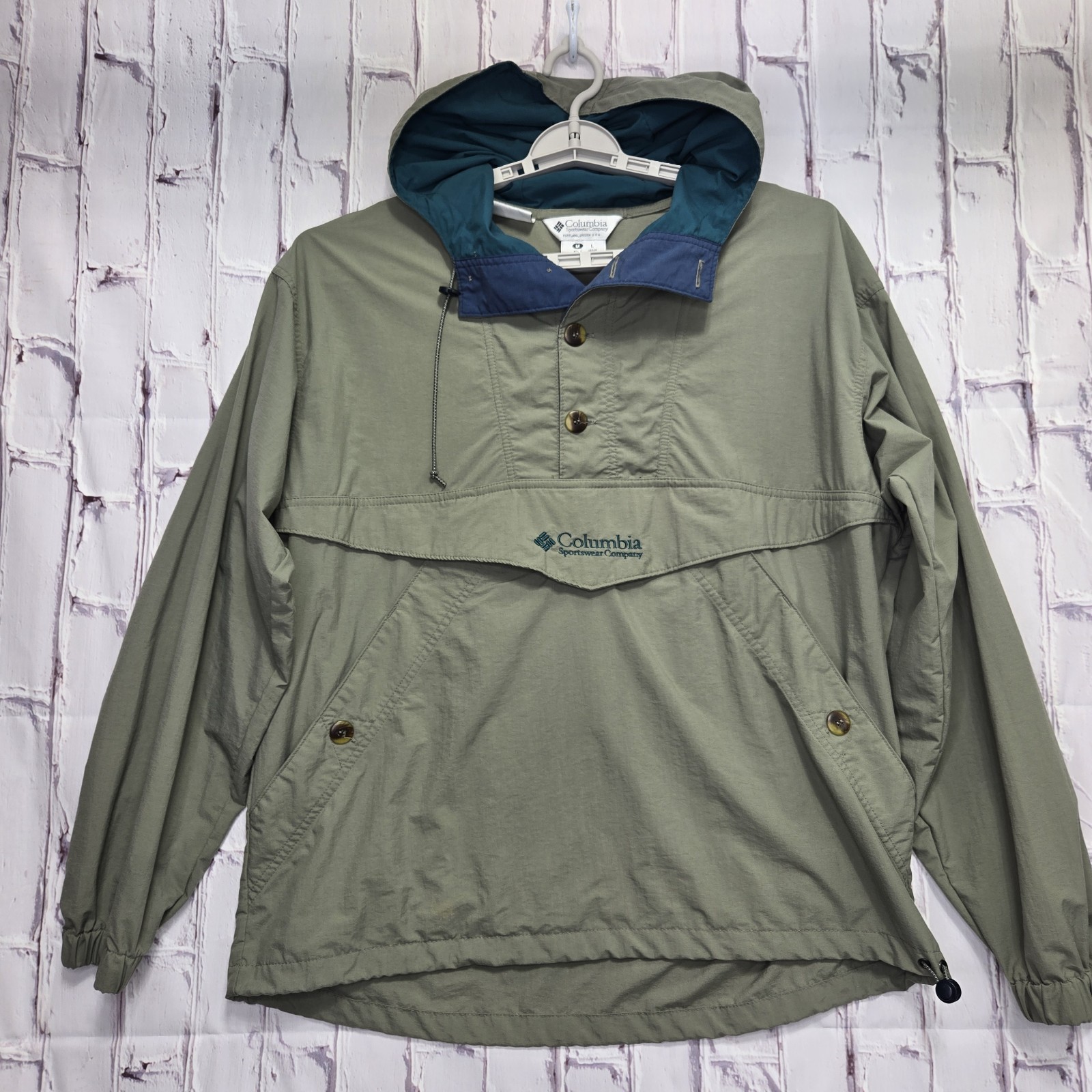 VTG Columbia Sportswear Windbreaker Pullover Jacket Mens Sz L Oversized Green