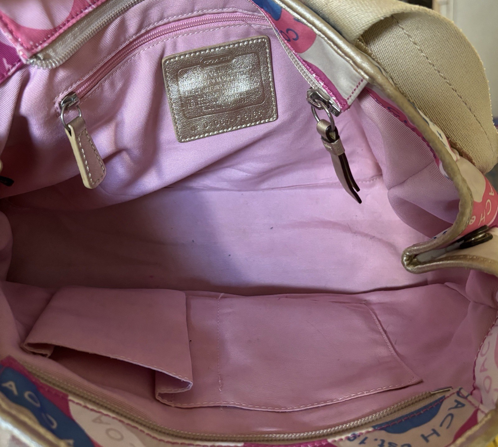Coach Pink Blue Circle Print Tote Bag Est 1941 Y2K Shoulder Purse