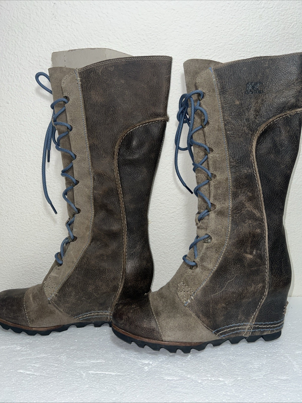 Sorel Boots Womens 8.5 Brown Gray Cate The Great Leather Hidden Wedge Waterproof