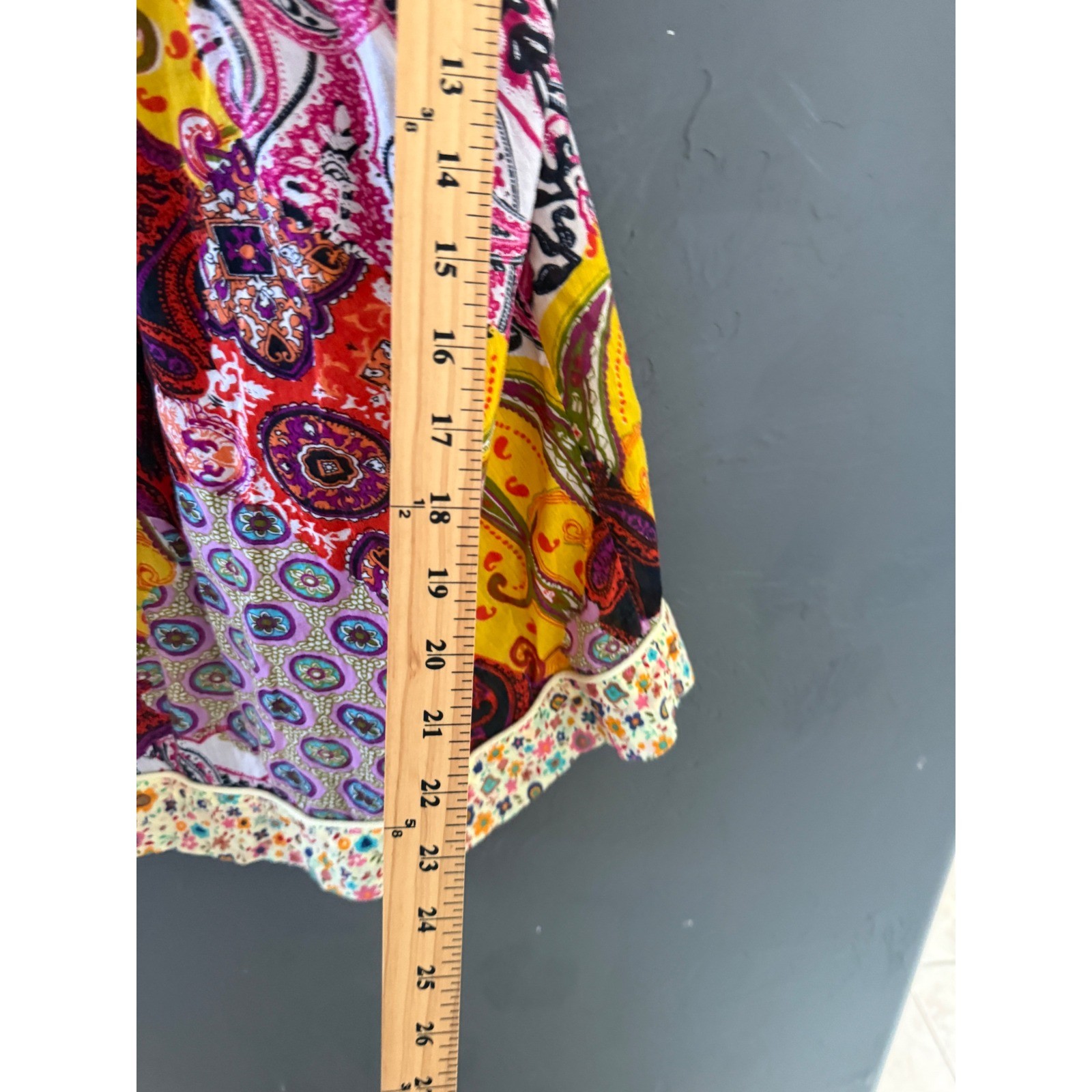 Bohemian Paisley Patchwork Print Square Neck Top Multicolor Short Sleeve Summer