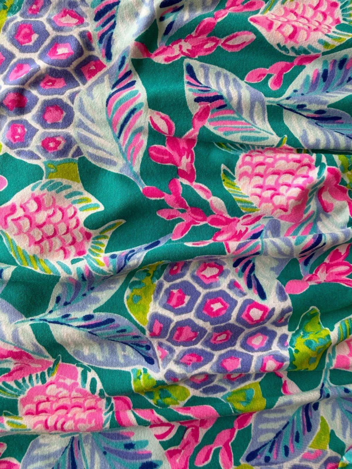 Lilly Pulitzer Lana Top Small Maldives Green Turtle Wave Off Shoulder