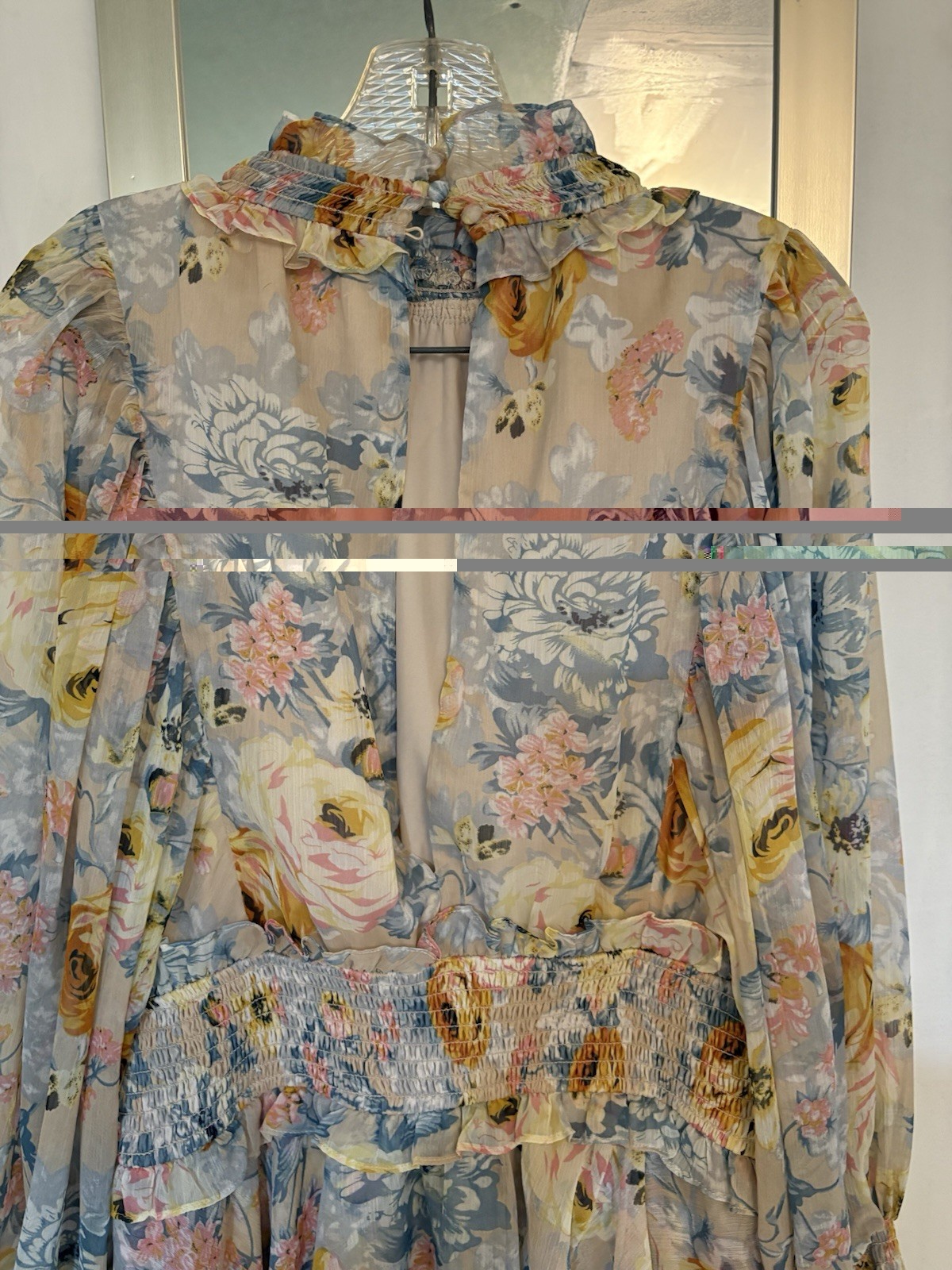 Elliatt Astrid Dress- floral chiffon dress with long, voluminous sleeves