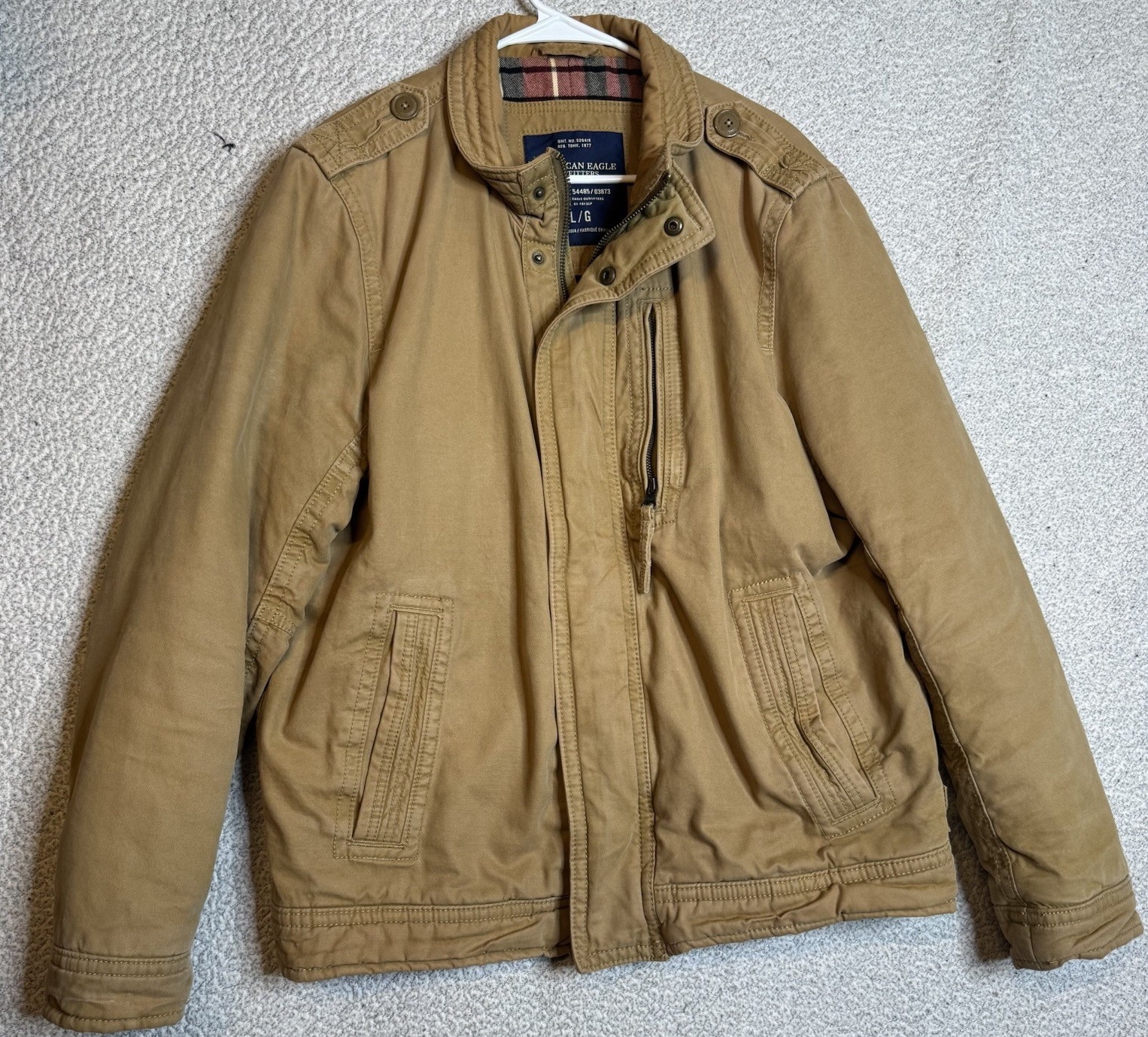 American Eagle Khaki Jacket Mens Large Flannel Lined