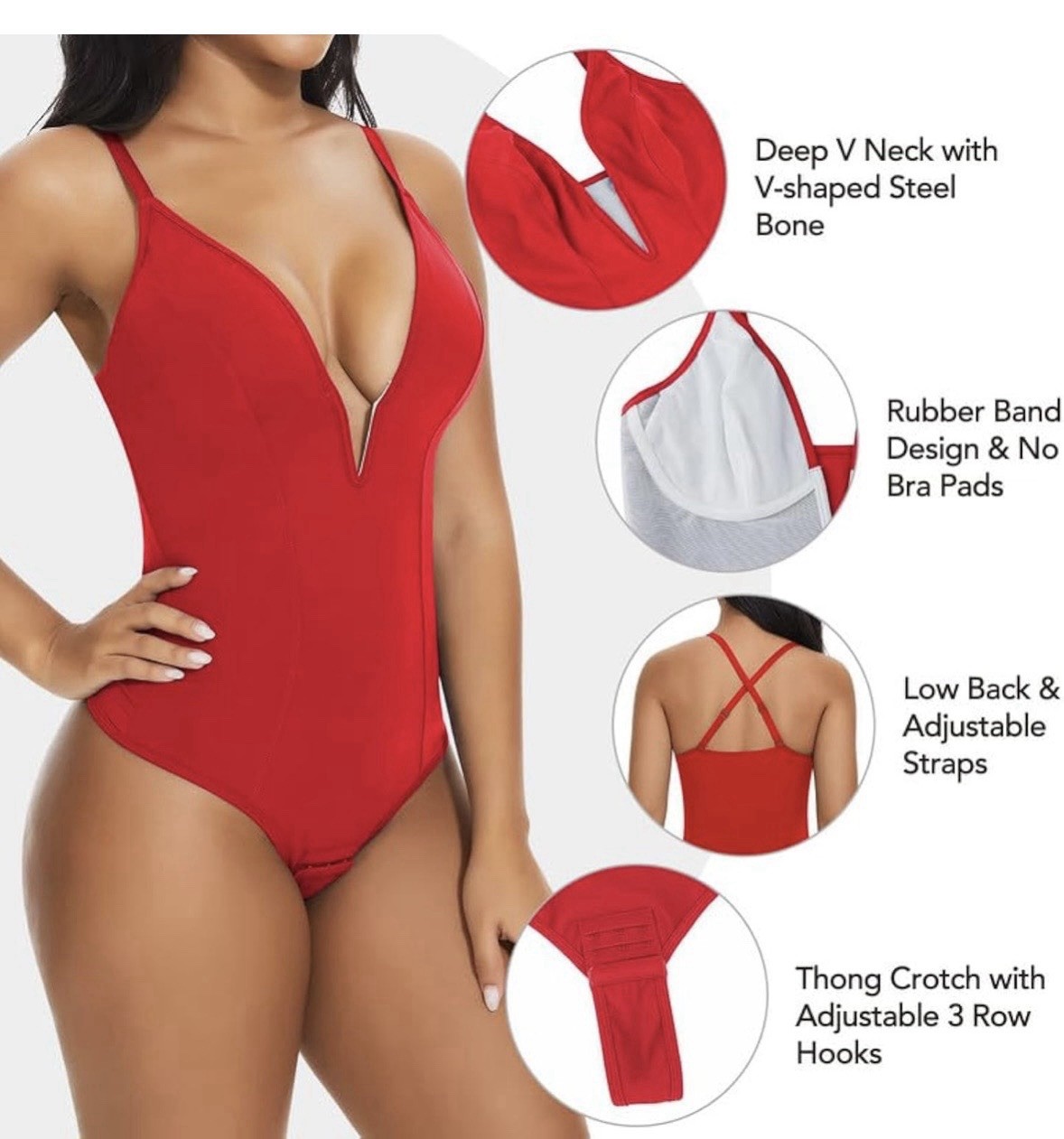 Shaper in Red Sexy Low Cut Shapewear Bodysuit Size Medium