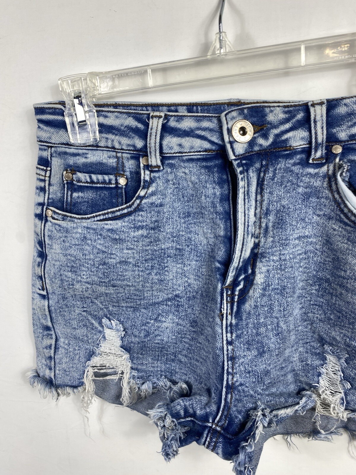 Blue Savvy Shortie Shorts Size 11/30 Distressed Denim Cut Off Cotton Stretch