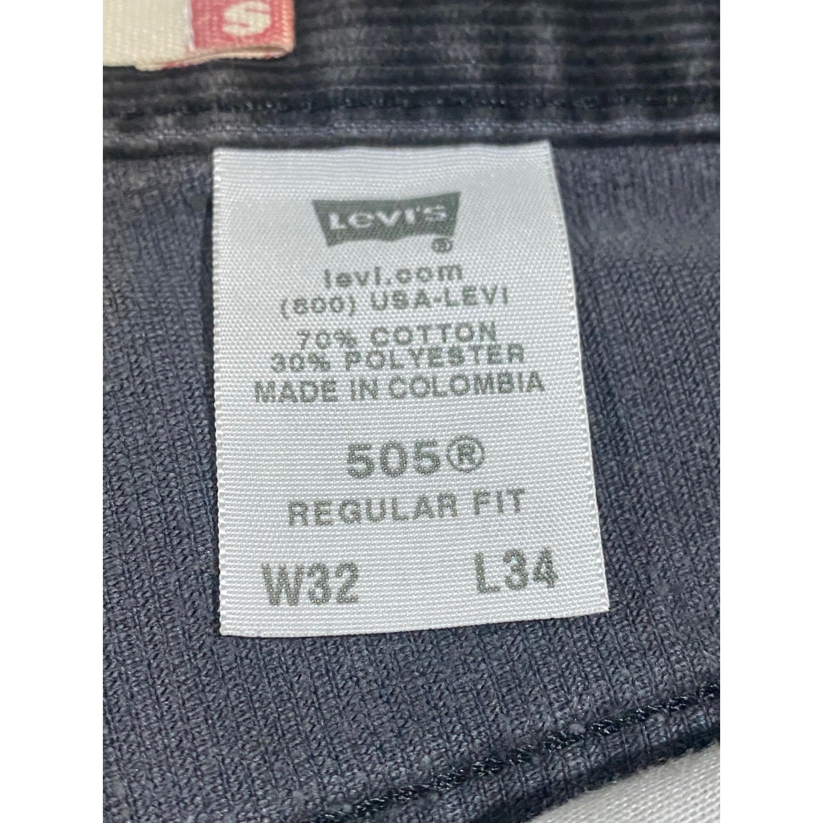 Levis 505 Regular Fit Corduroy Pants Mens 32×34 Charcoal Grey Faded Black