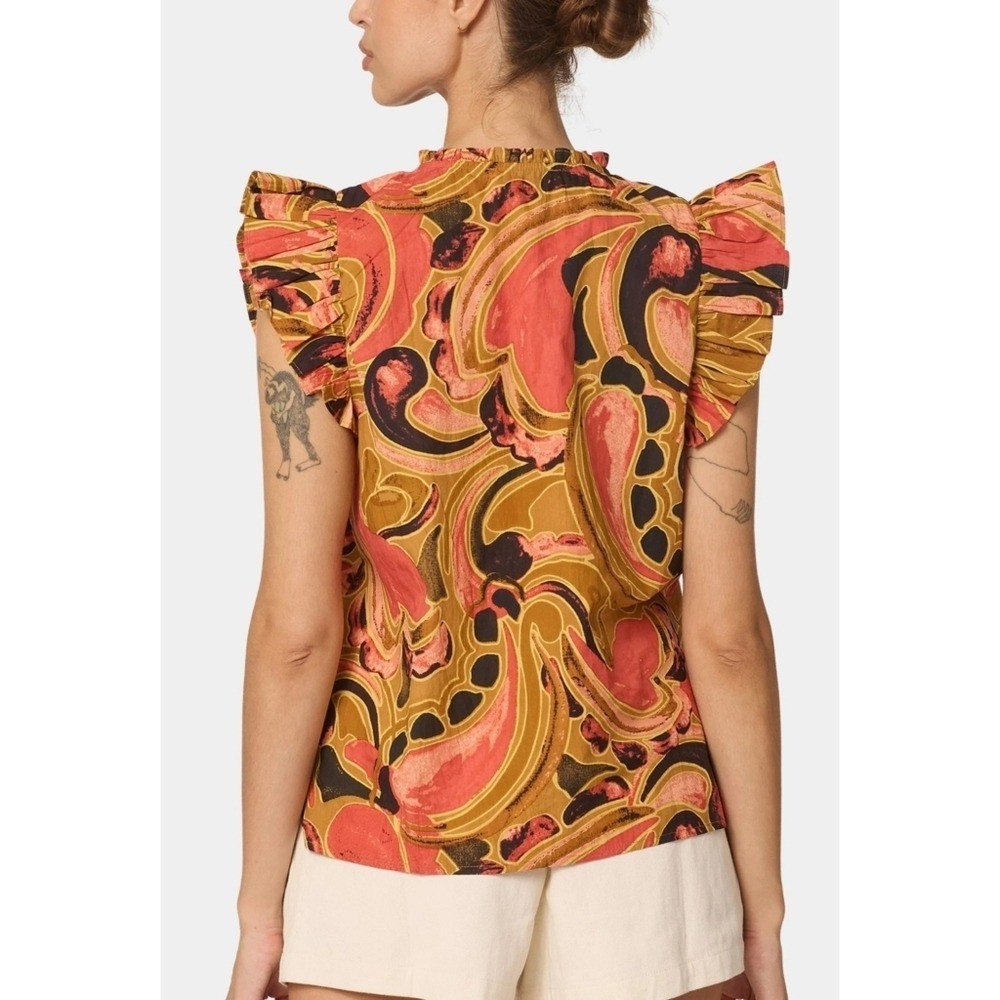 Cleobella NWT Maritza Ruffle Sleeve Blouse Size Medium In Osaria Print