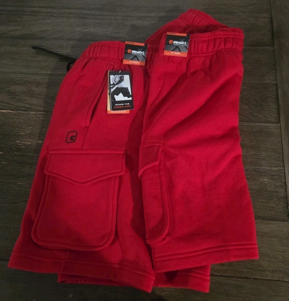 AND1 Ultimate Cargo Short Basketball 10″ Inseam Riot Red Size S,M,XXL