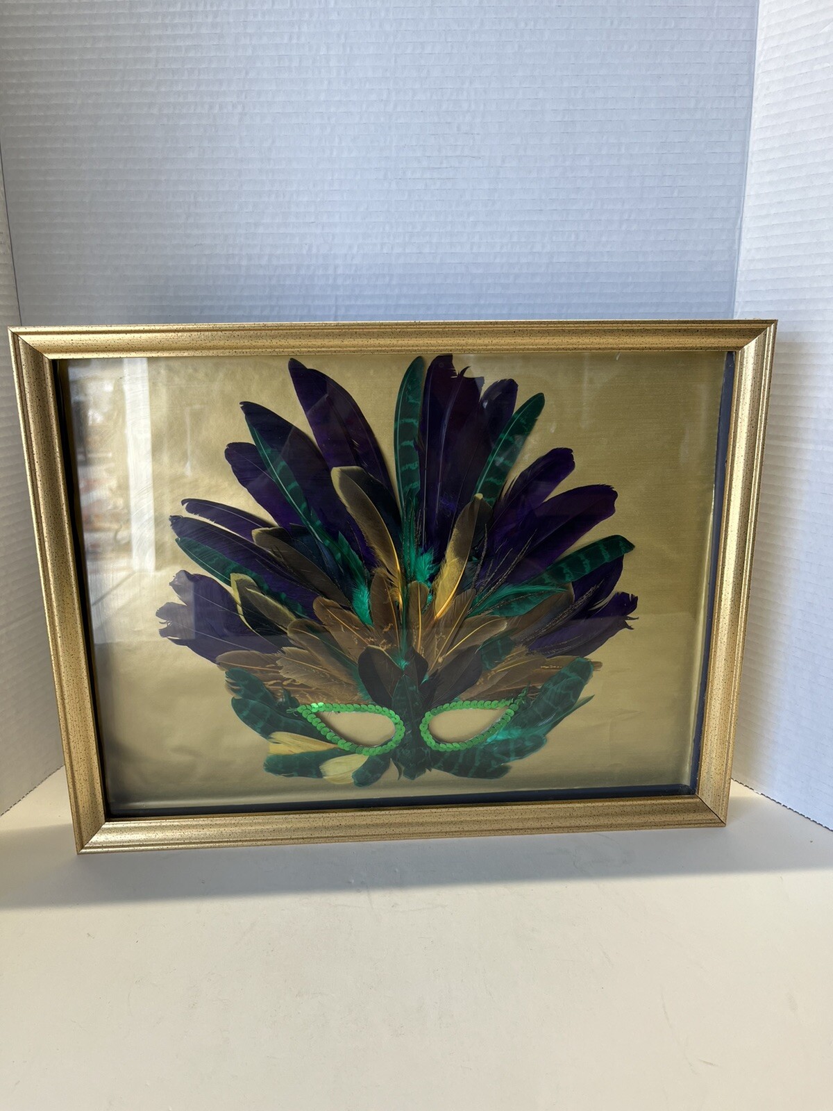 Handmade mask with peacock, coquil and pheasant feathers Framed Art 17 /13