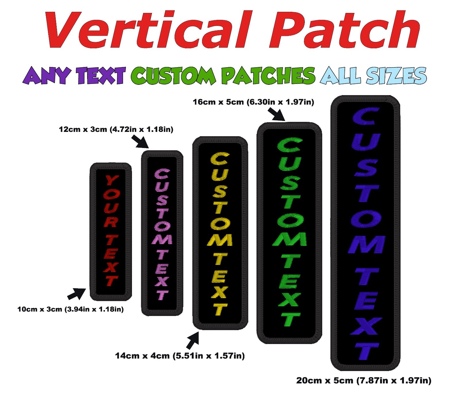 VERTICAL Black Personalised CUSTOM Name Text Numbers Embroidery Iron on _Black