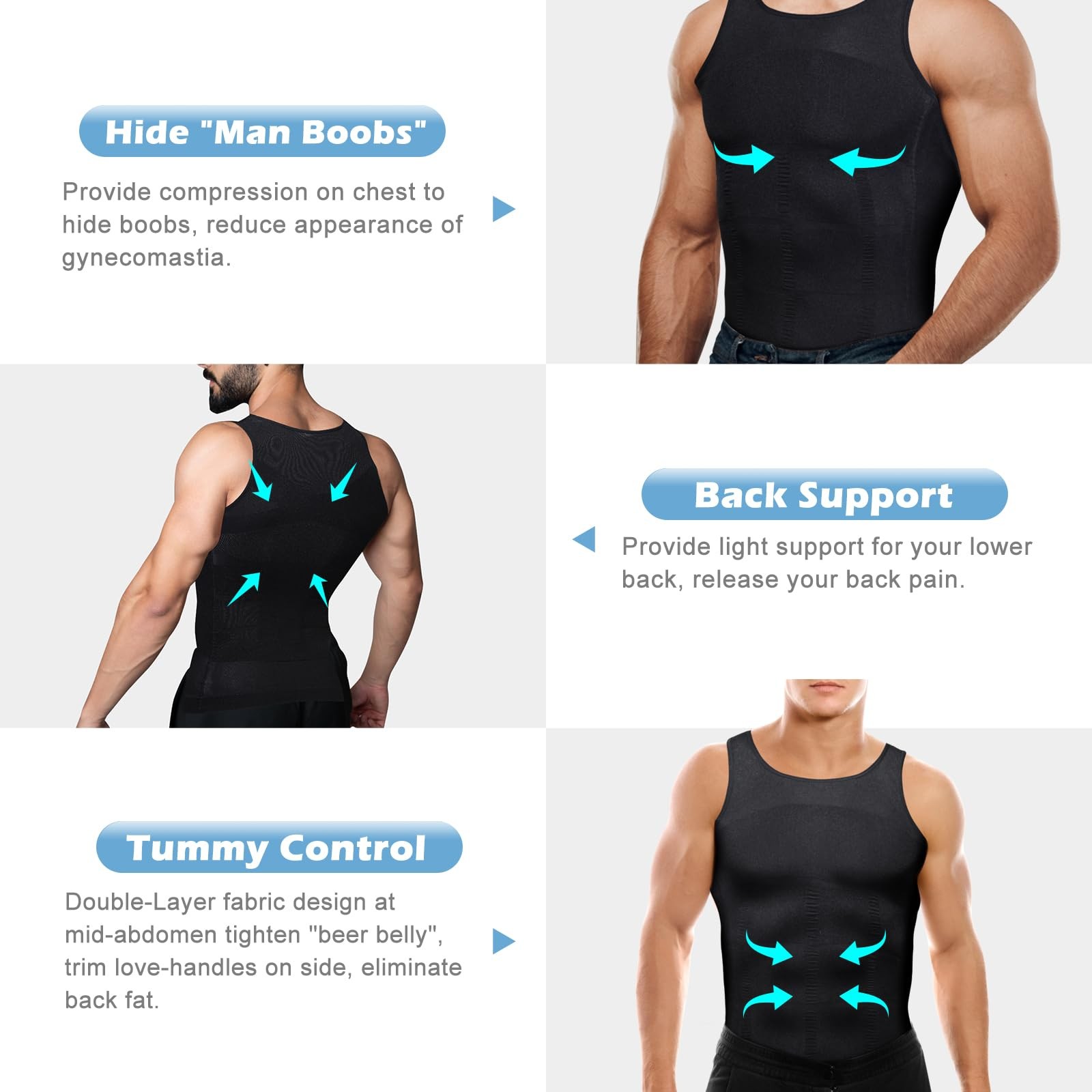 Mens Slimming Body Shaper Belly Chest Compression Vest Girdle Tank Tops T-Shirts