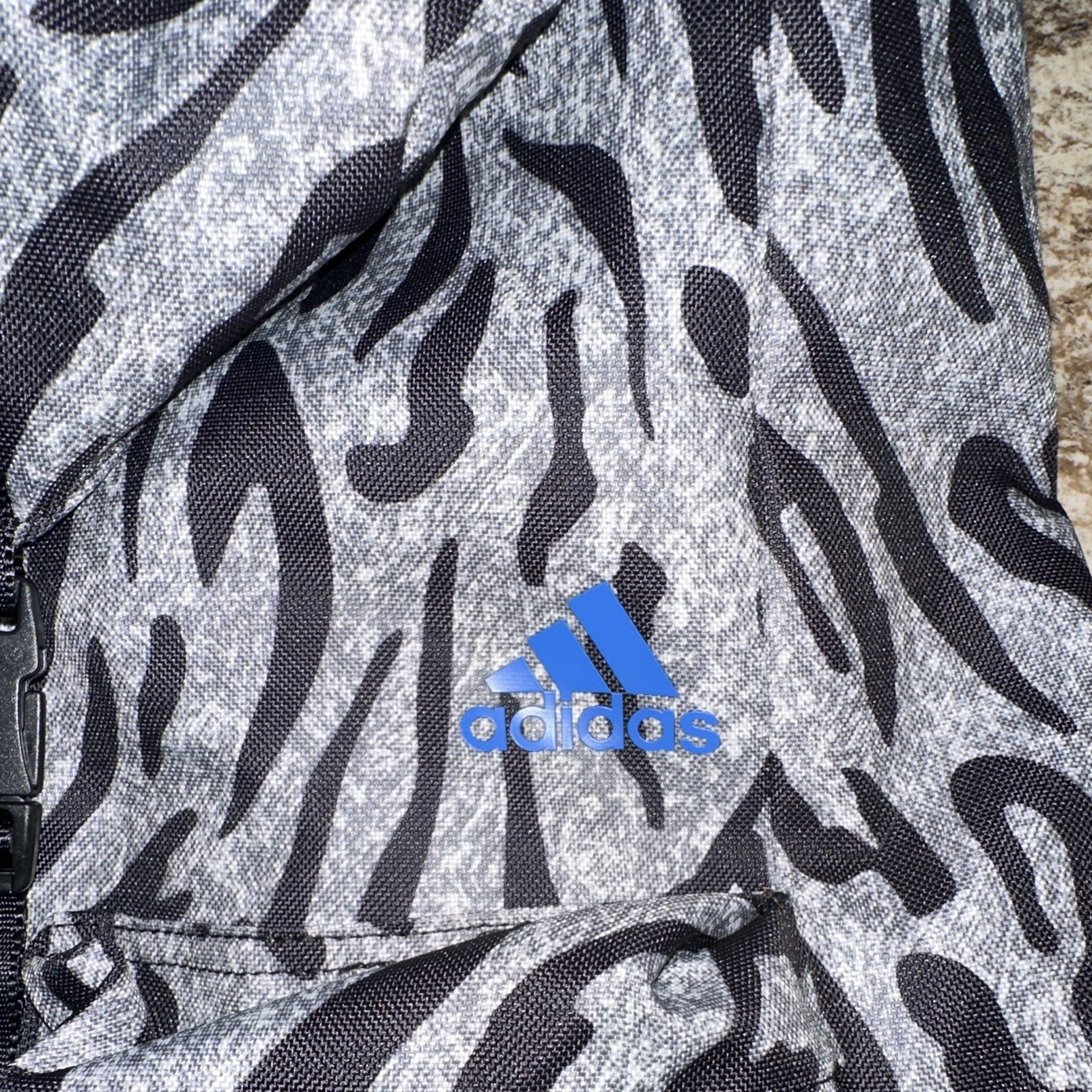 adidas by Stella McCartney Animal Print Backpack Gray/Black/Blue, Buckle