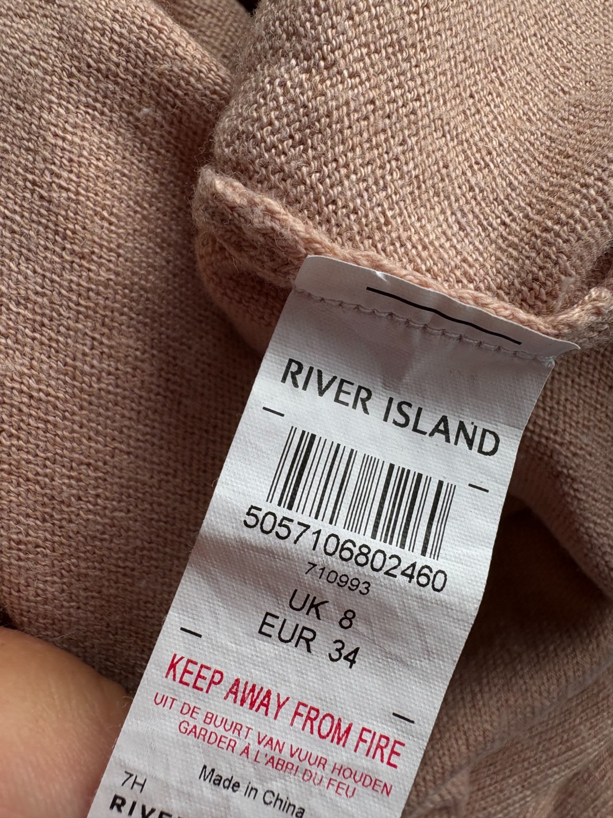 Ladies RIVER ISLAND Soft Wool Blend BEIGE PINK Trellis SLASH SLEEVE Jumper Top 8