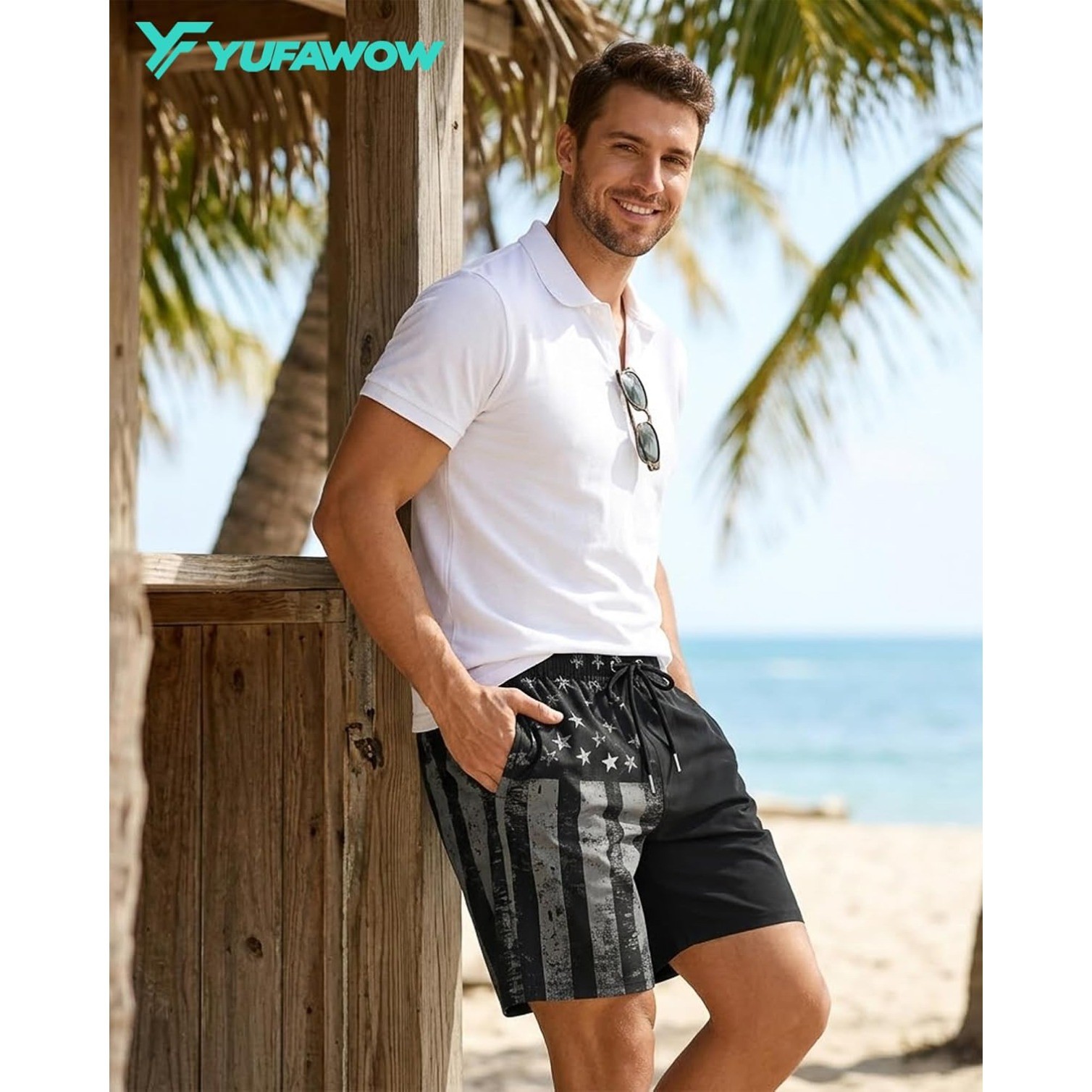 9” Men Swim Trunks with Compression Breathable Liner Quick Dry Zipper Pockets
