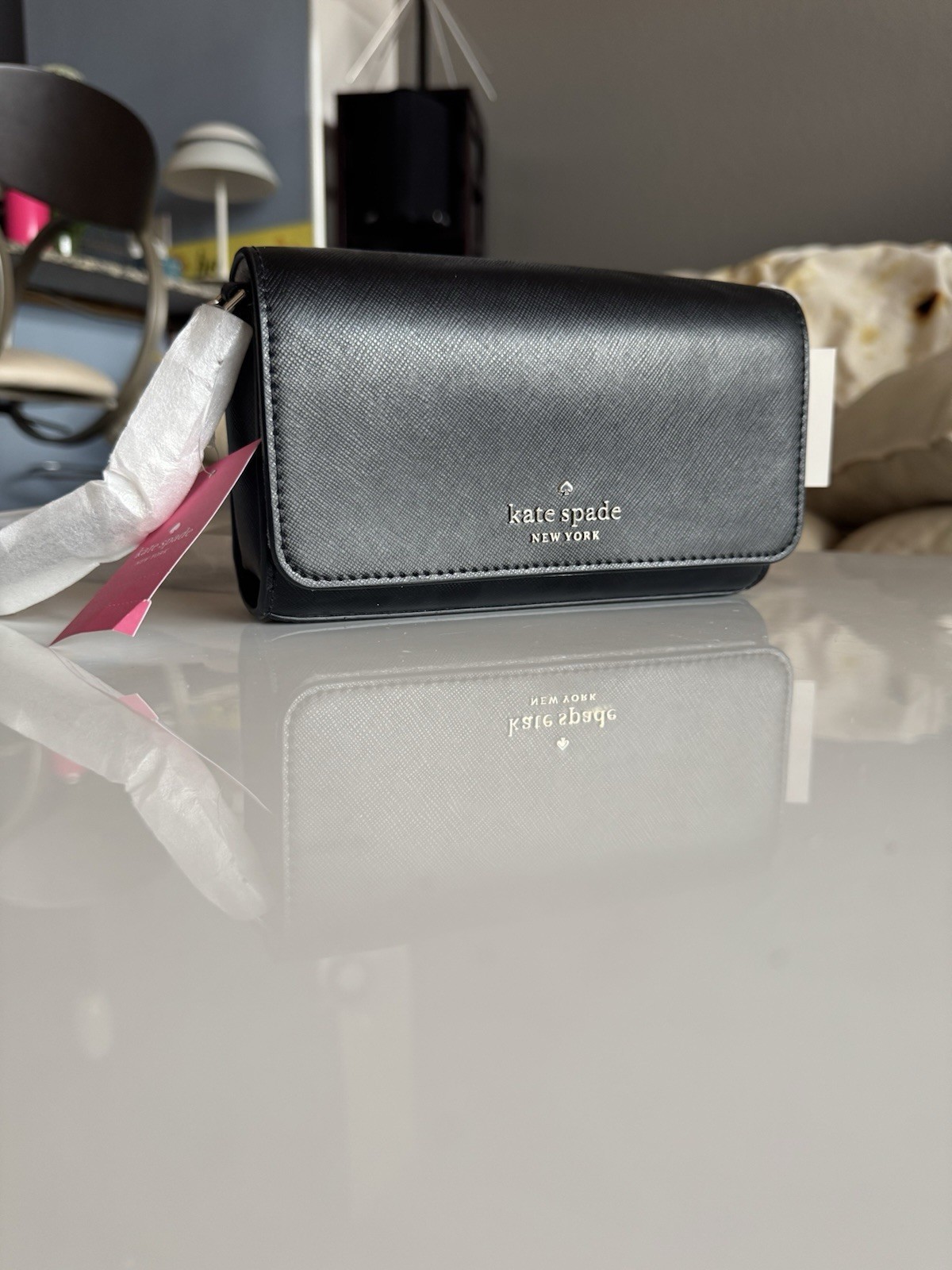 NWT BLACK KATE SPADE SMALL FLAP STACI CROSSBODY MSRP $239 SILVER HARDWARE