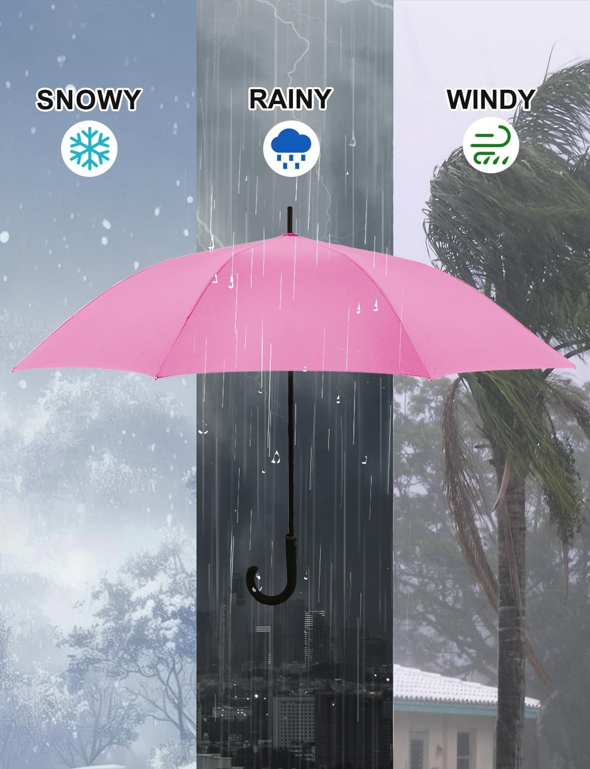 Large Windproof 50-Inch Stick Umbrella – Automatic Open, Oversized J Handle, Unb