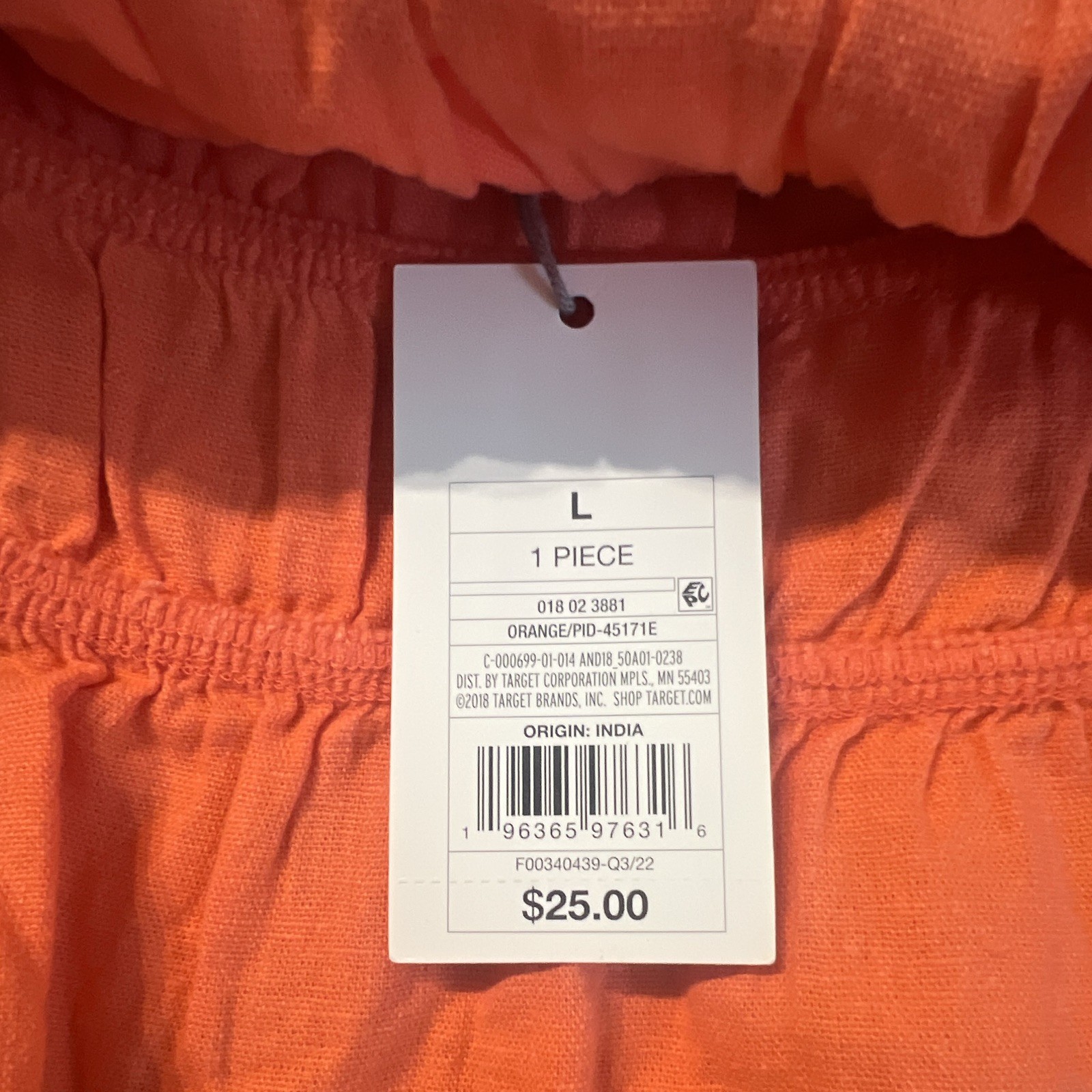 A New Day Orange Puff Sleeve Square Neck Ruffle Hem Blouse Linen Rayon L