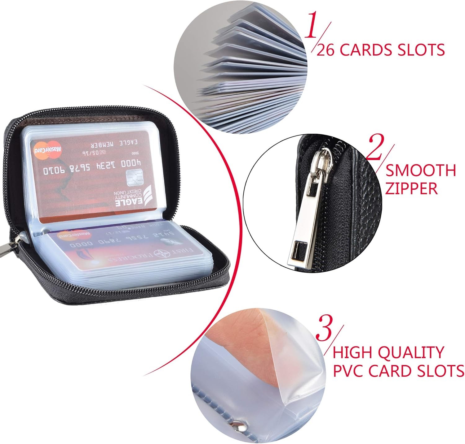 Easyoulife Genuine Leather Credit Card Holder Zipper Wallet With 26 Card Slots