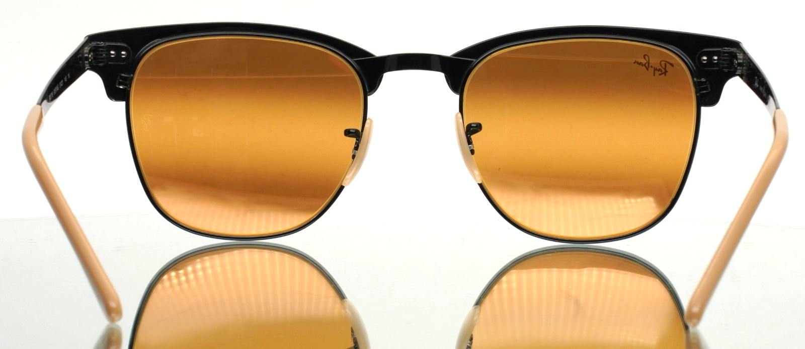 RAY BAN RB3716 9157/AG Clubmaster Metal Beige Black Mirror Sunglasses 51-21-145