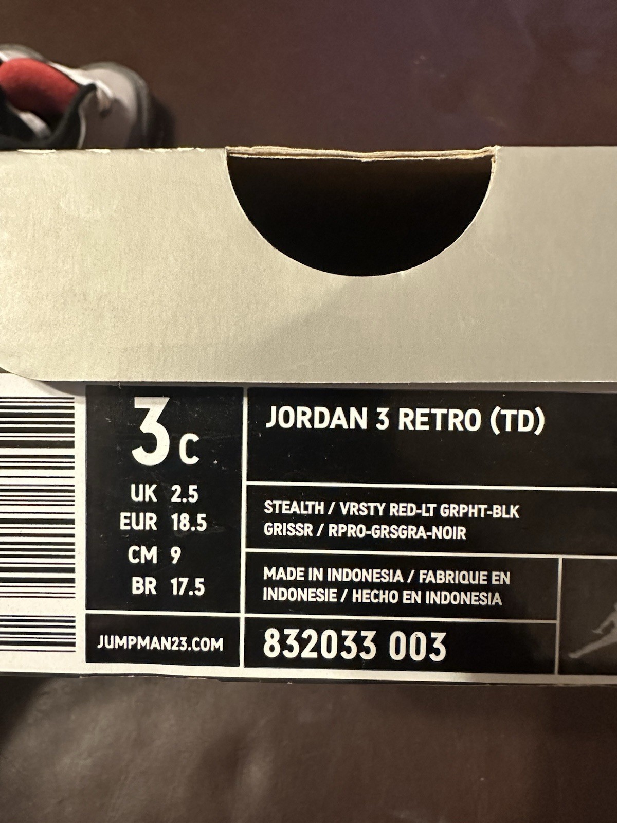 Nike Air Jordan Retro 3 Stealth Size 3C Great Condition w/ Original Box