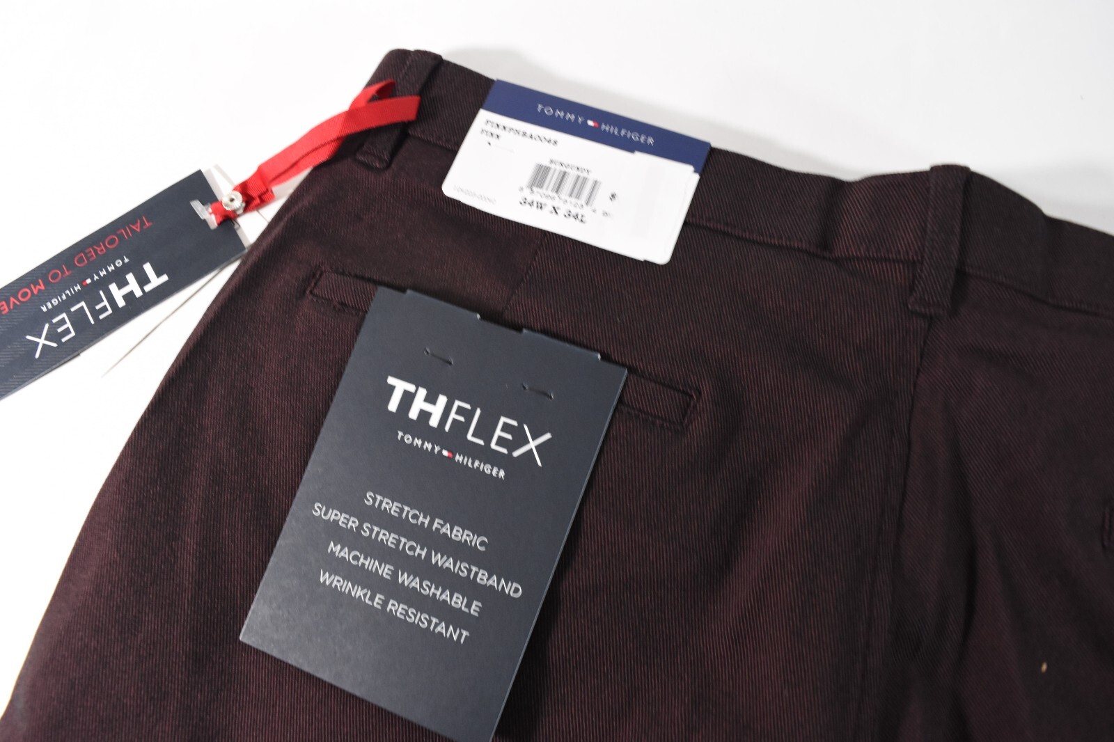 Tommy Hilfiger Mens Pants New 36 x 32 Burgundy Red THFlex Flat Front Stretch