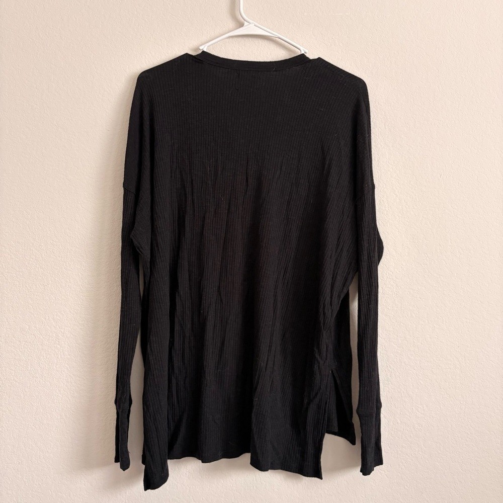 Aerie Black Ribbed Oversized Long Sleeve Top – size S