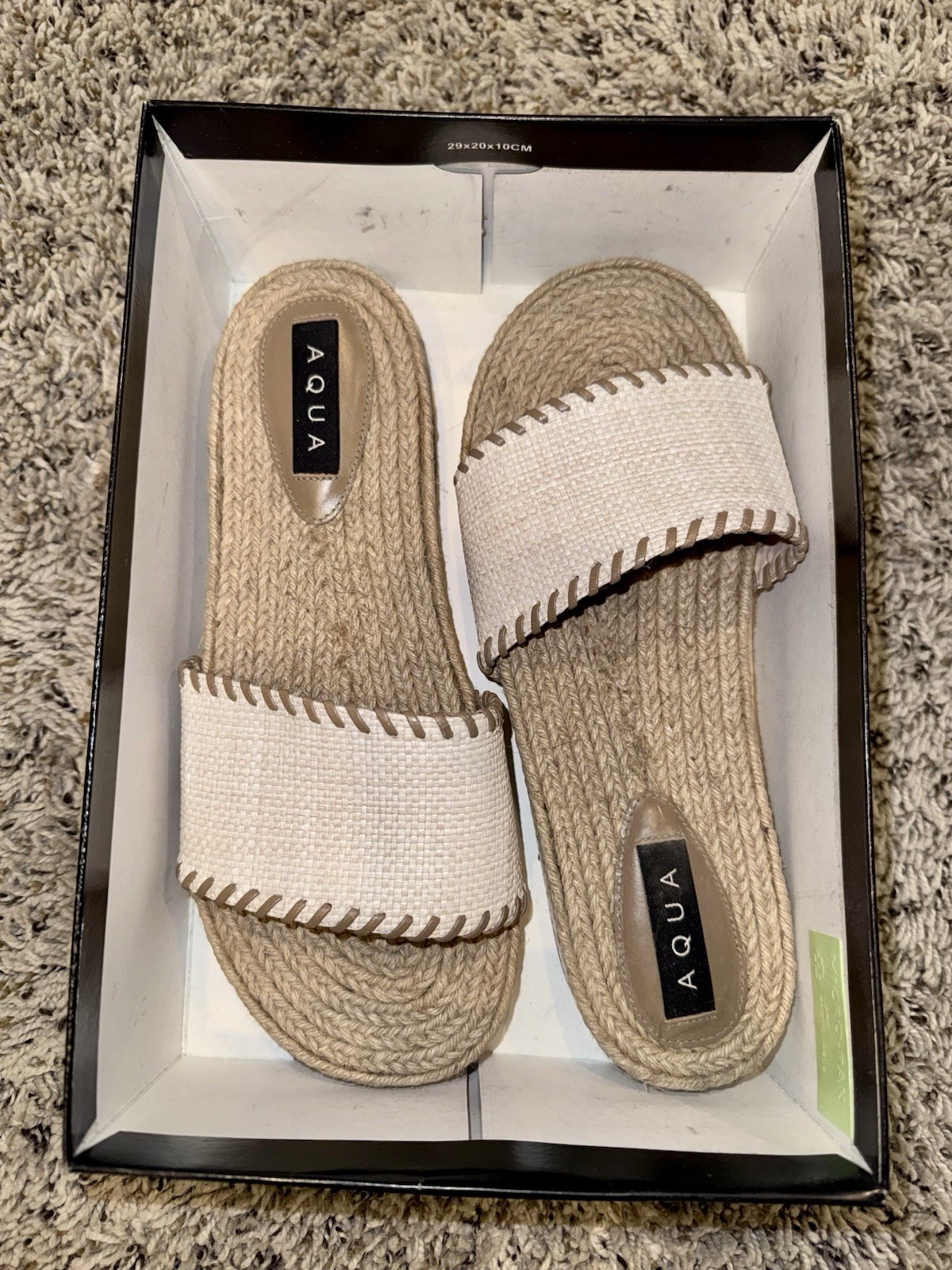 AQUA Raffia Espadrille Slide Sandals Tan/White Jute Insole Women’s 9.5B