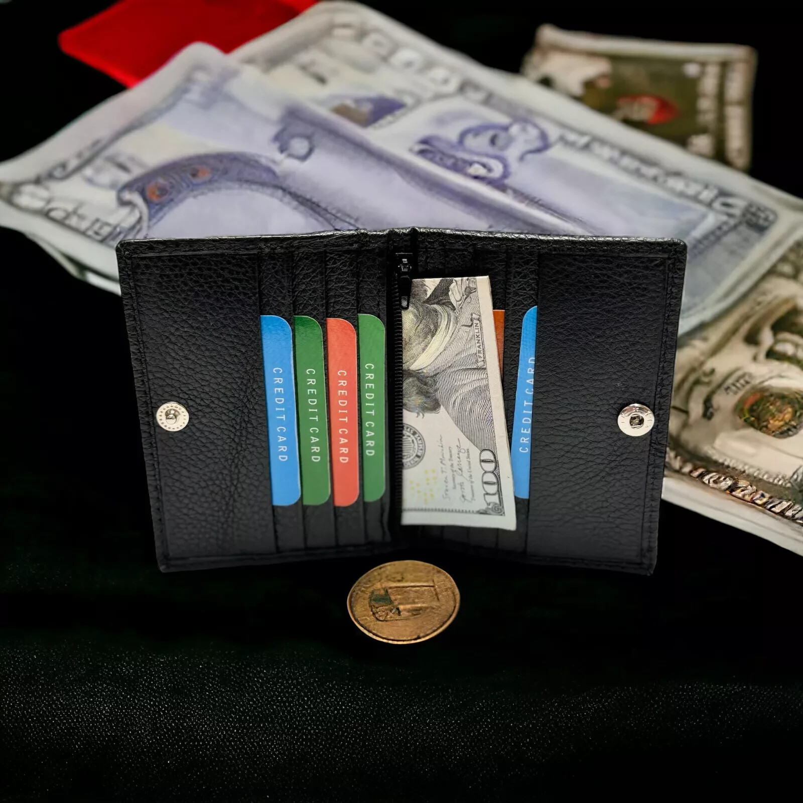 RFID Mens Slim Front Pocket Wallet Genuine Leather Bifold Id/credit Card Holder