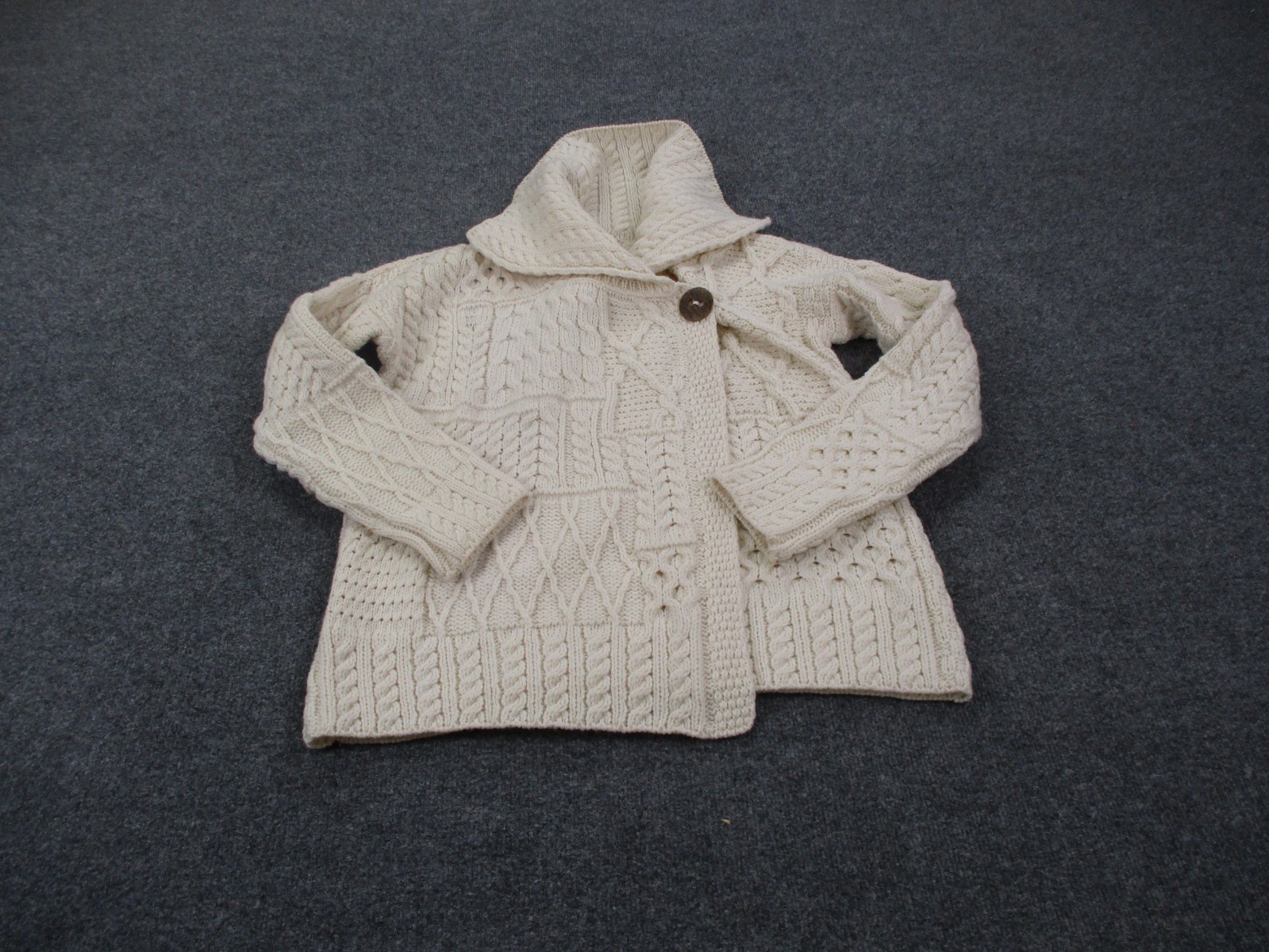 Arancrafts Sweater Womens L White Wool Ireland Cable Knit Fisherman Heavy