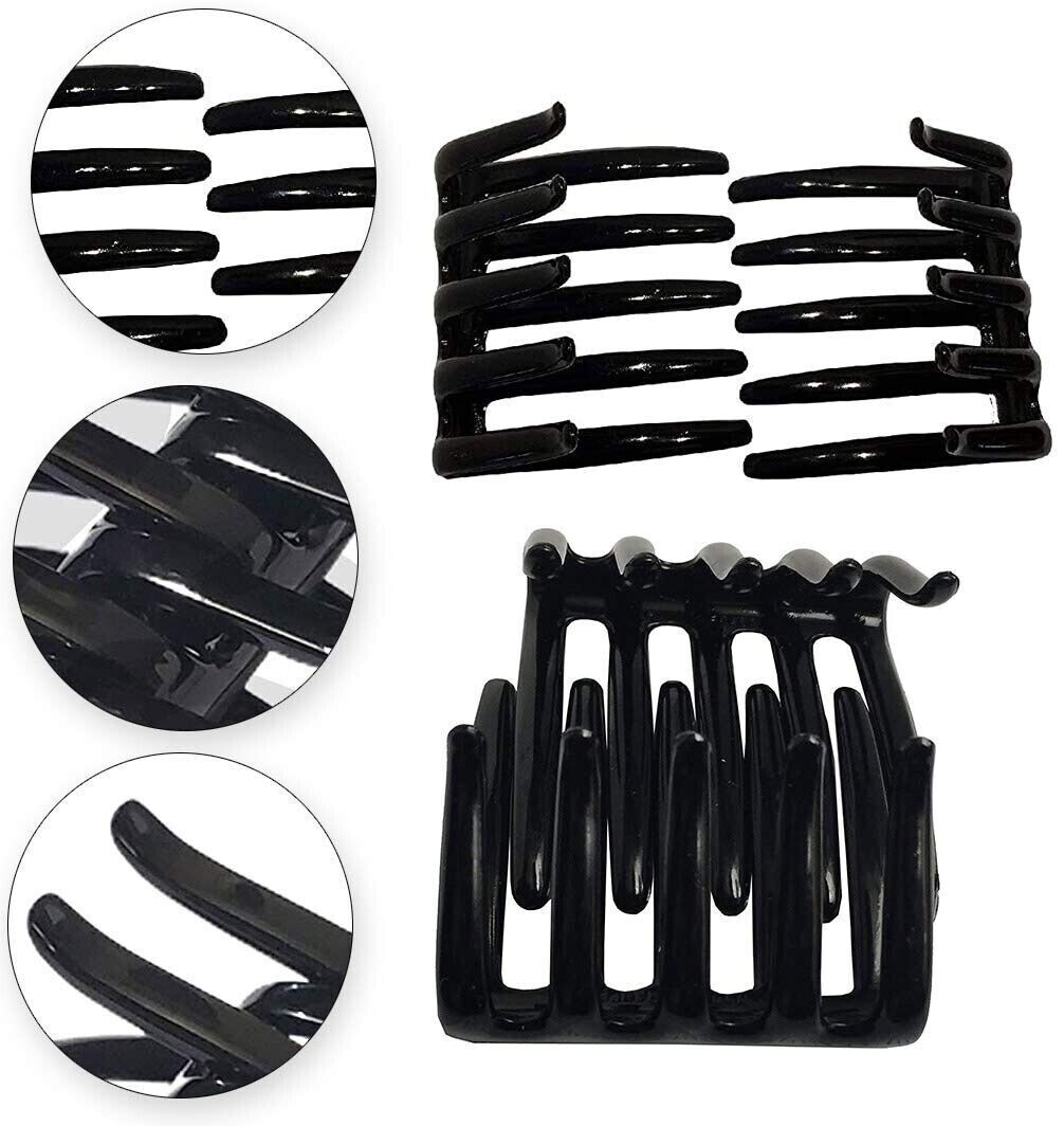 Lot of 4 Pcs Black French Crab Interlocking Barrettes Pin Hair Clip Side Comb
